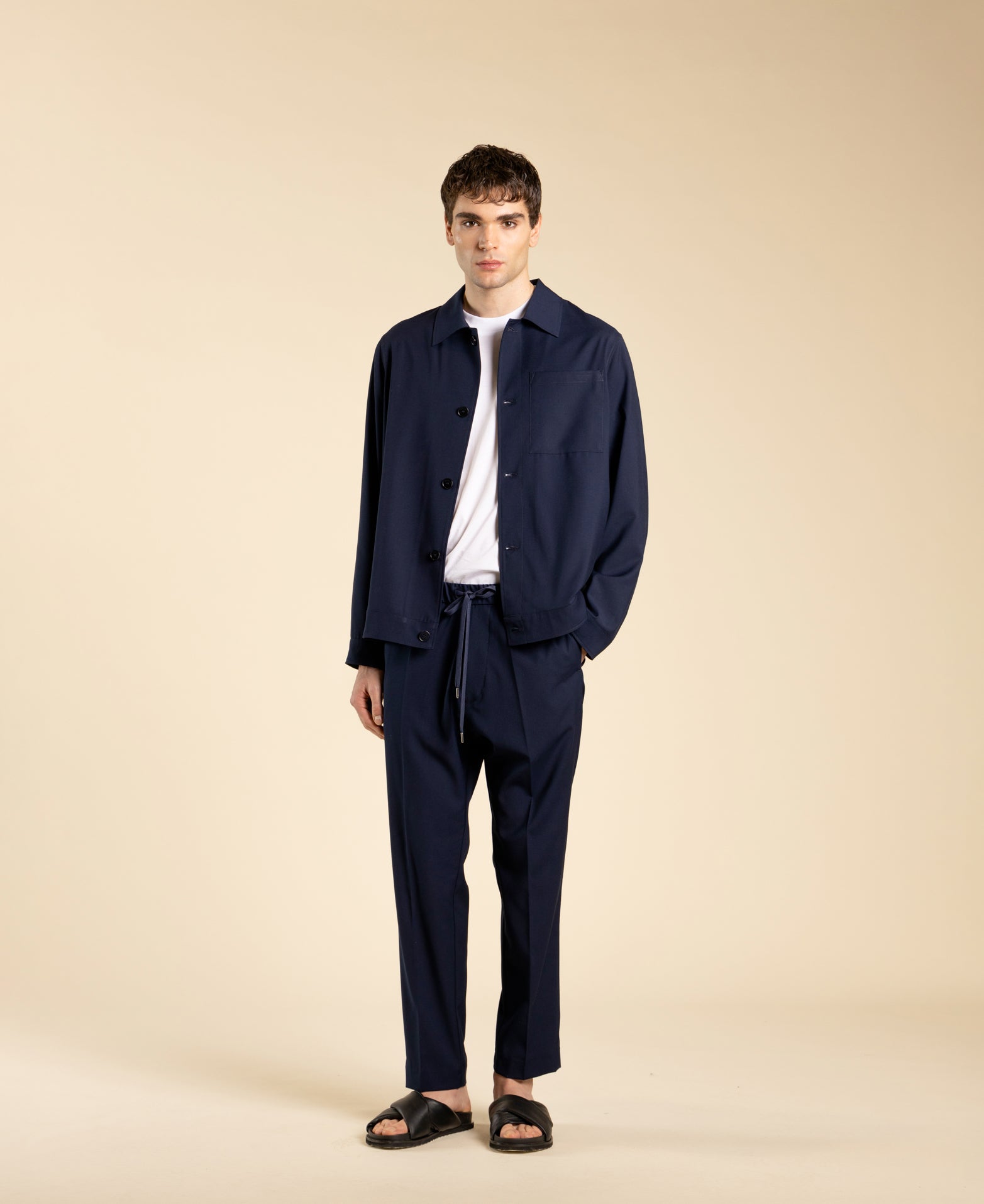 Pantalon coupe droite avec cordon de serrage - Bleu