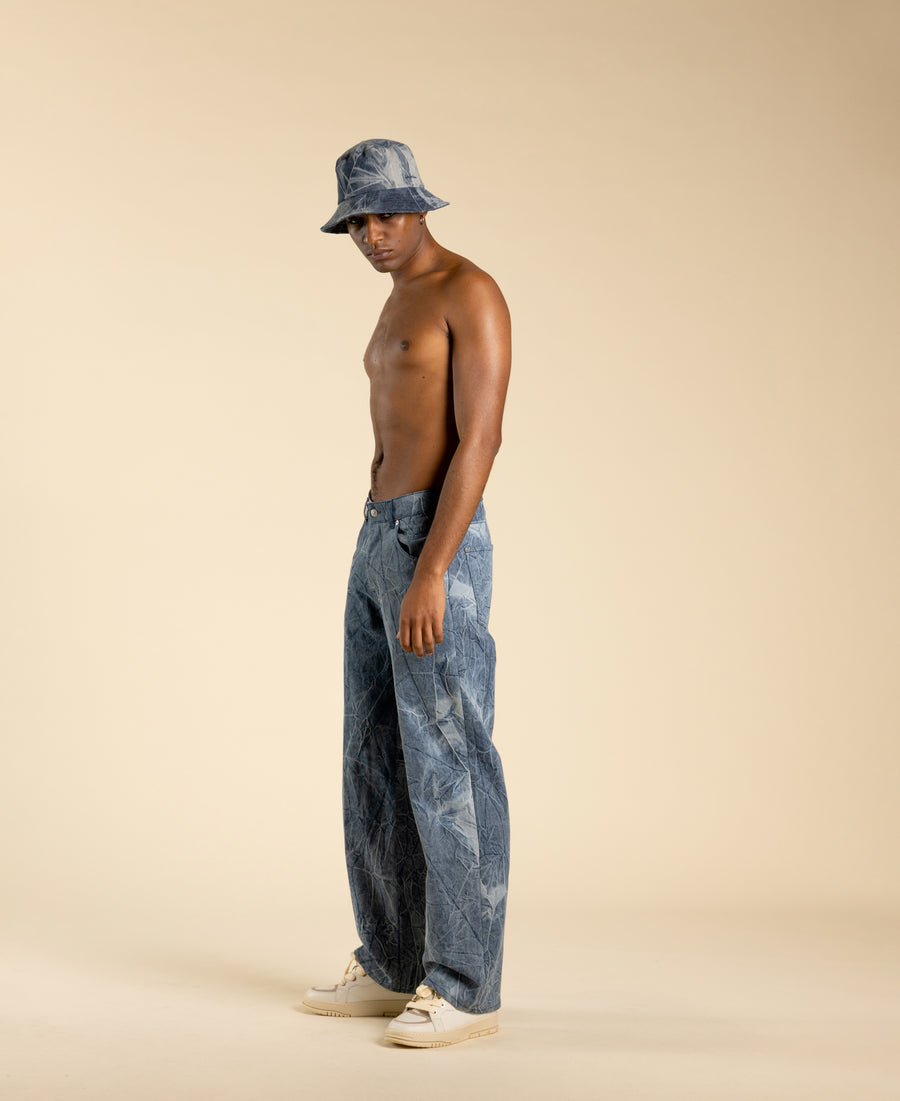 Cappello bucket in cotone denim blu