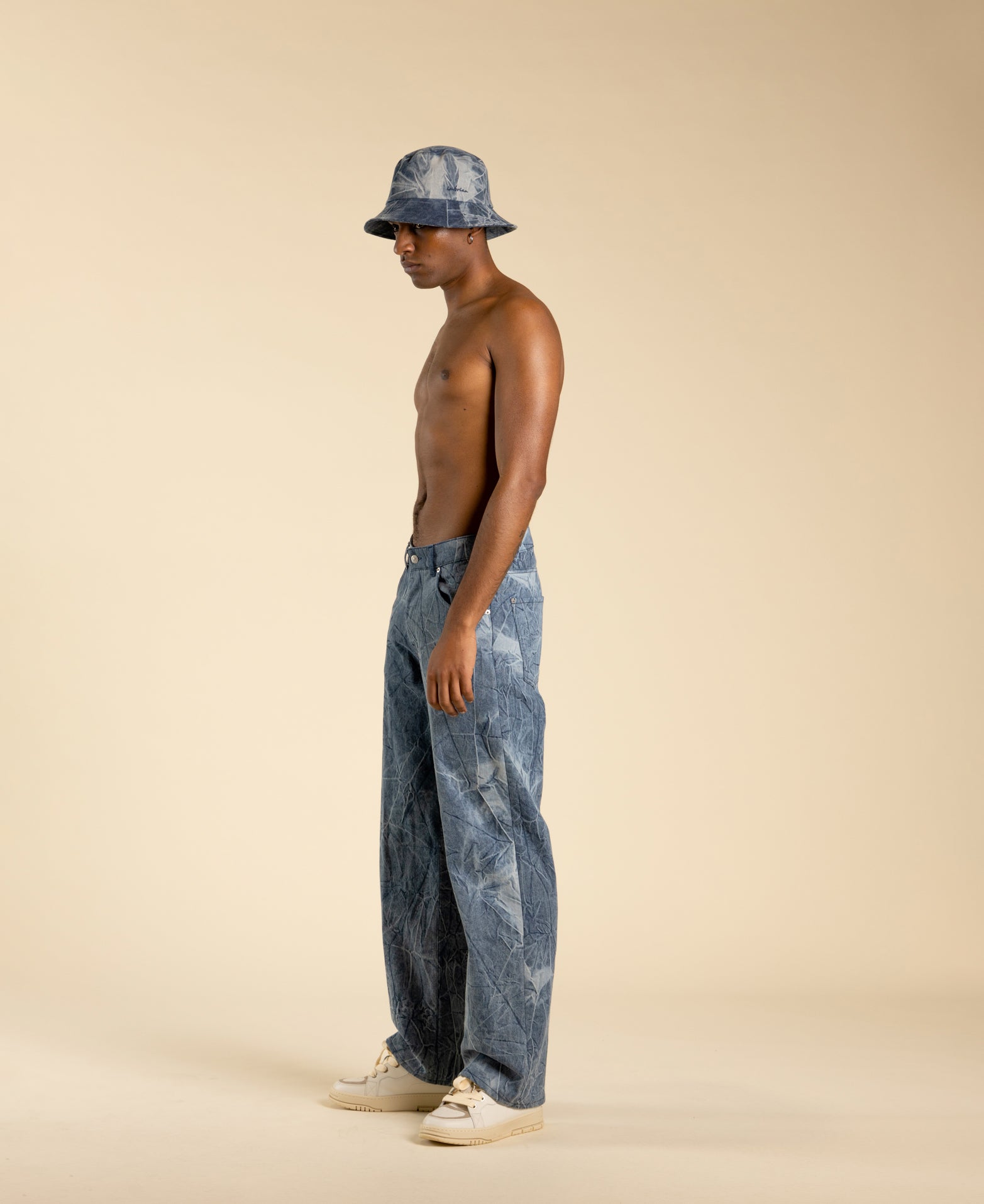 Cappello bucket in cotone denim blu