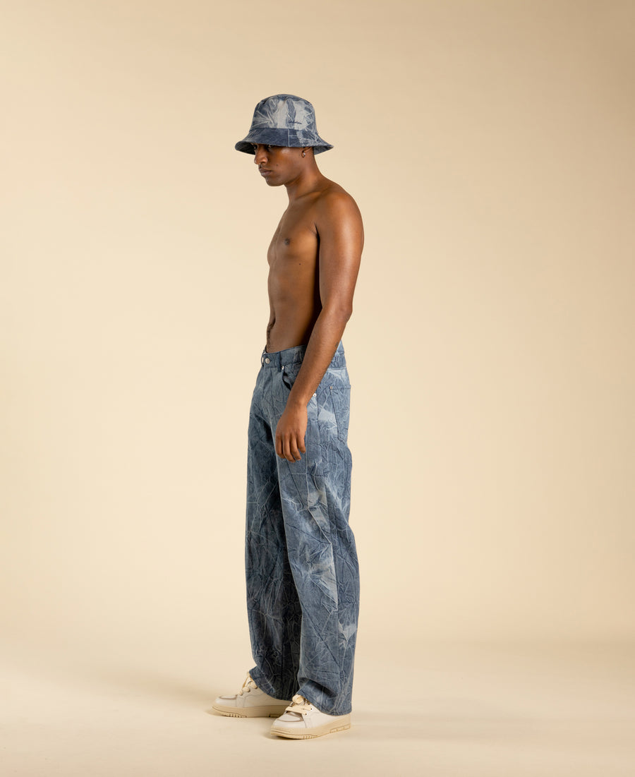 Cappello bucket in cotone denim blu
