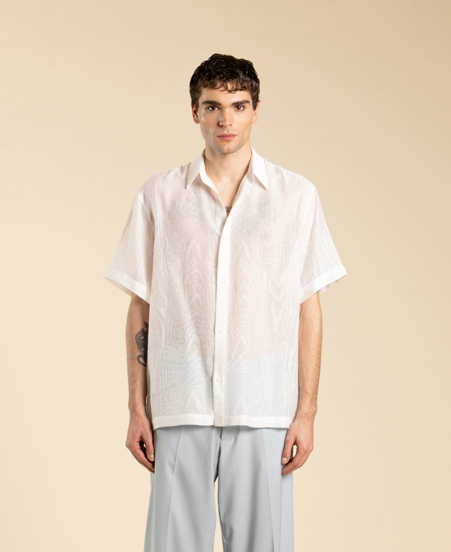Camicia jacquard maniche corte - Bianco