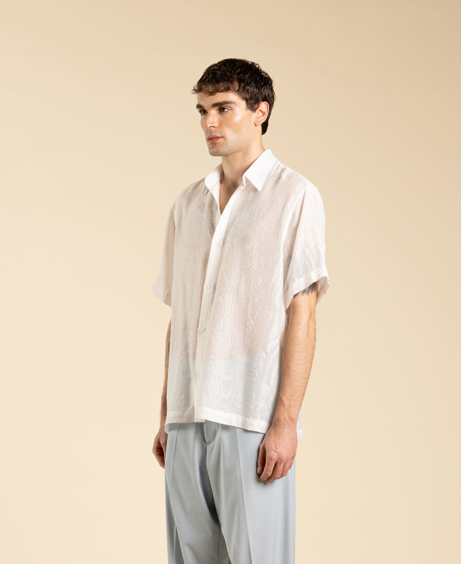 Camicia jacquard maniche corte - Bianco