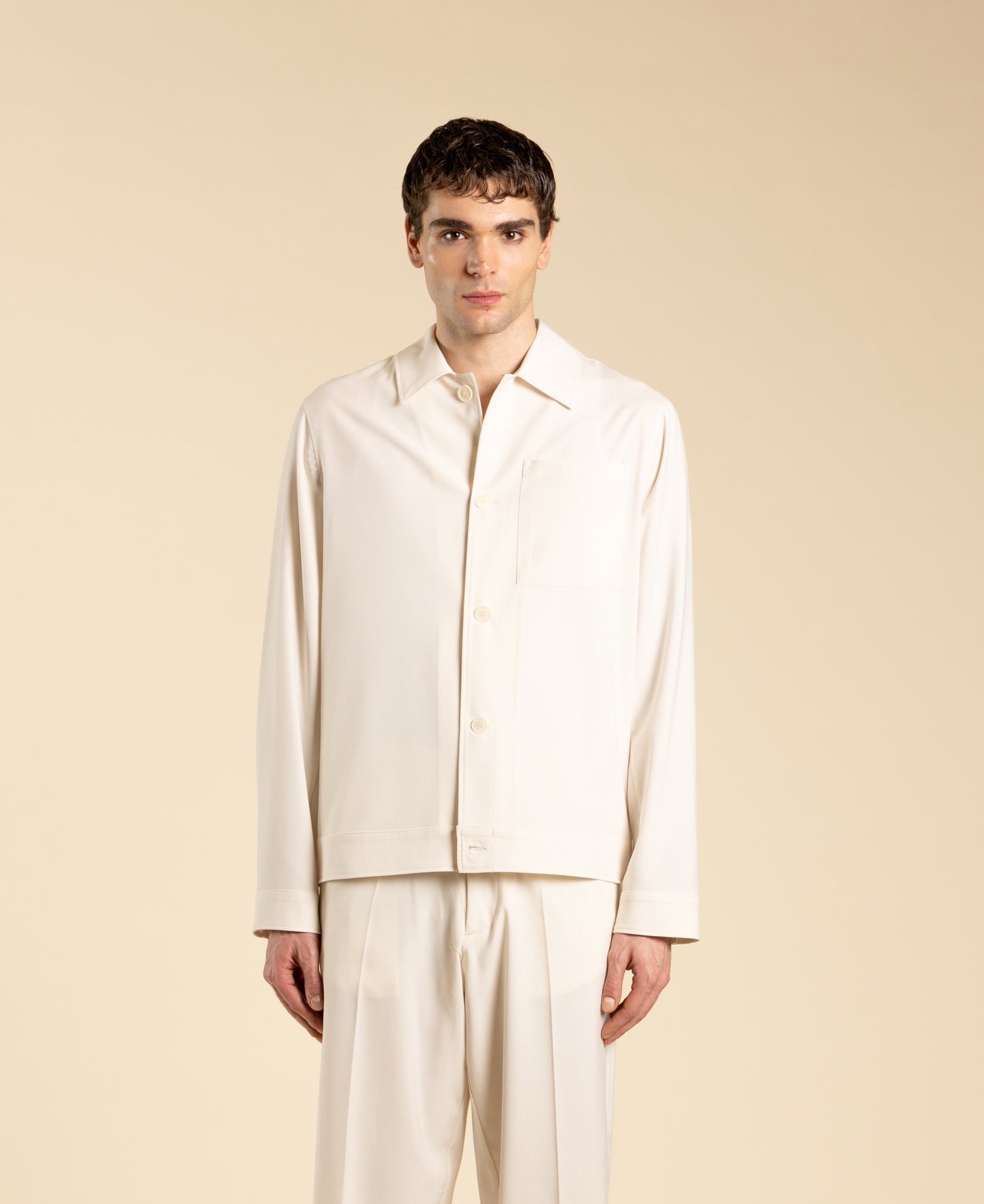 Giacca camicia collo camicia - Panna
