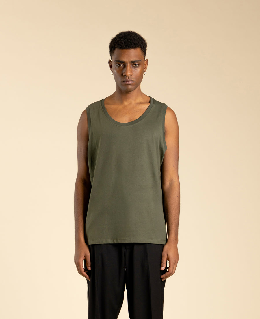 Canotta slim in cotone - Verde militare