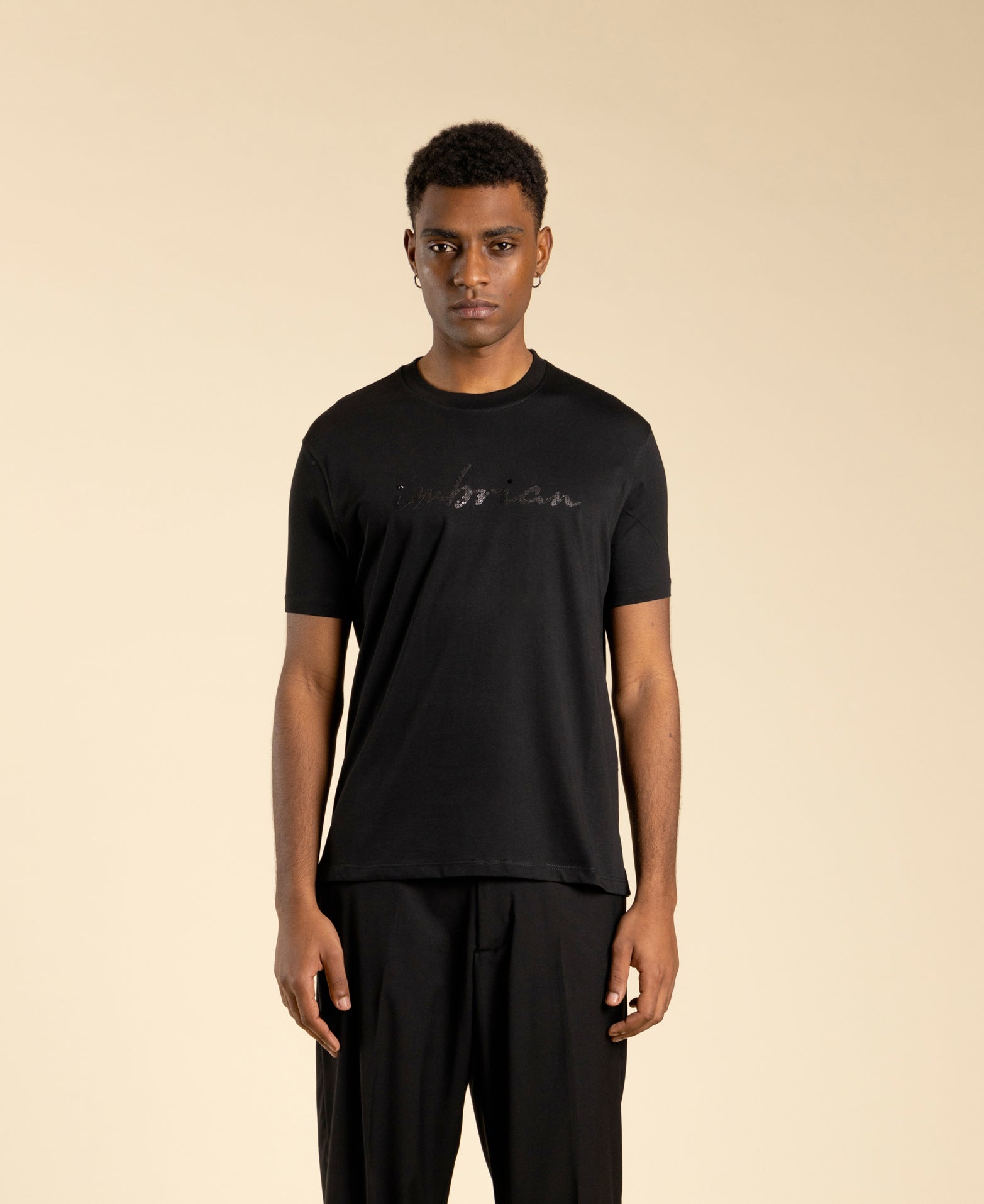 T-shirt in cotone applicazione in paillettes - Nero