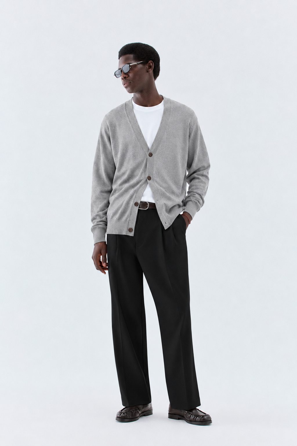 Cardigan in maglia rasata - Grigio