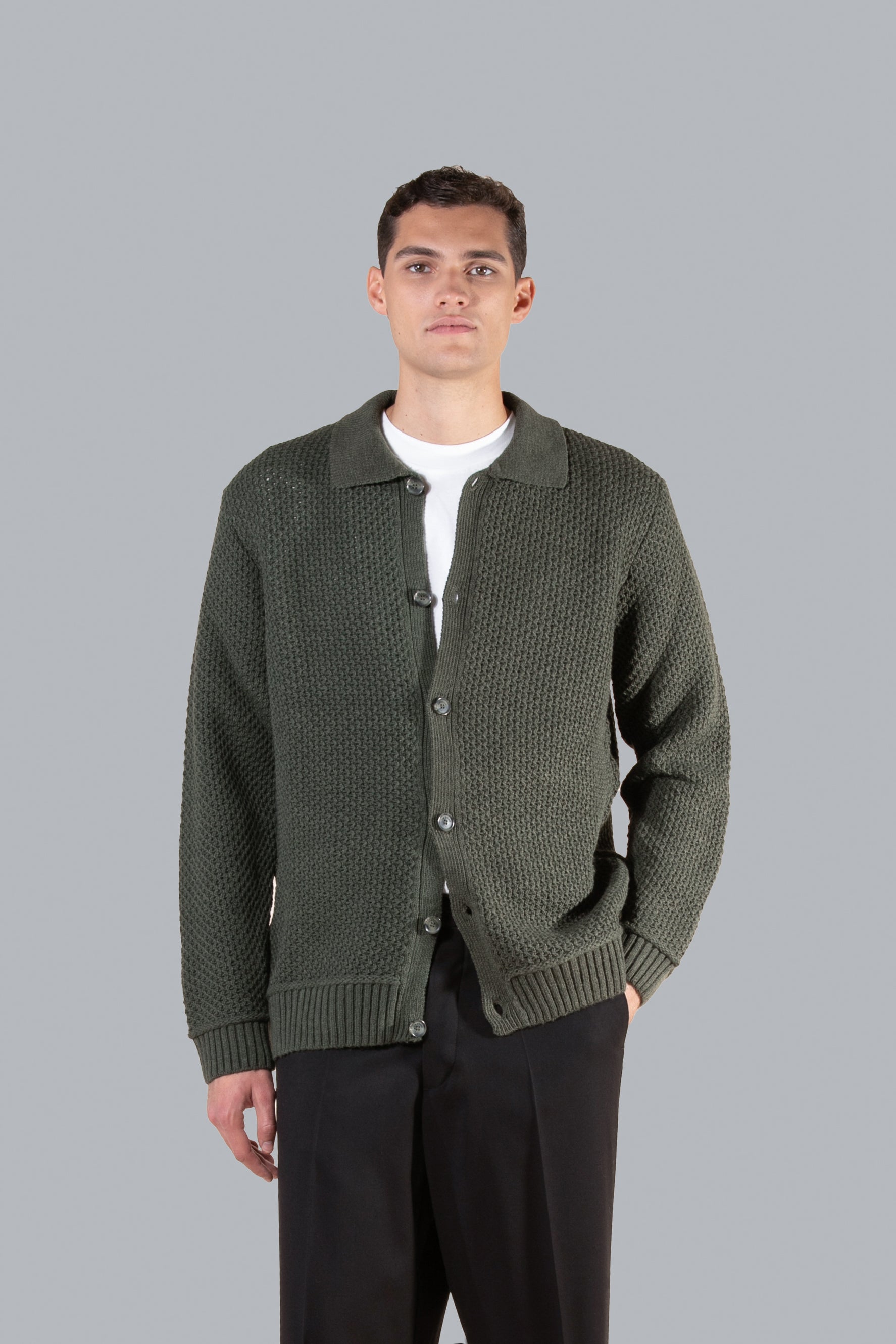 Gilet polo en laine mélangée - Vert armée