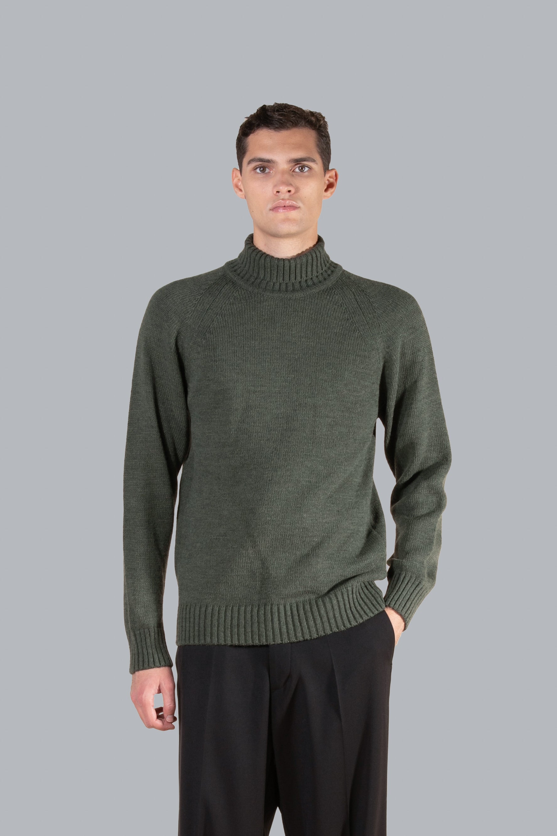 Col roulé en laine mélangée - Vert armée