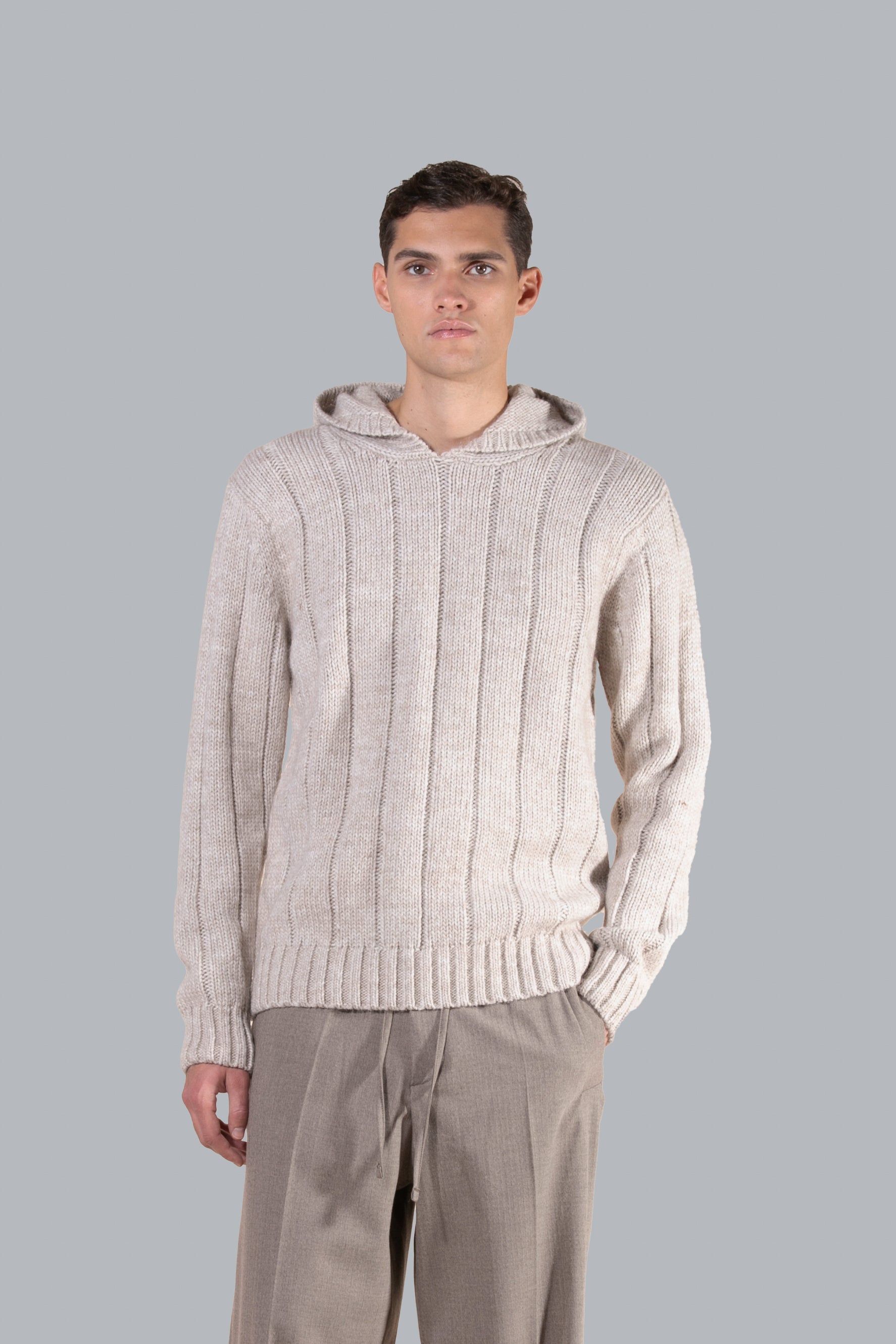 Pull côtelé en alpaga et laine - Beige