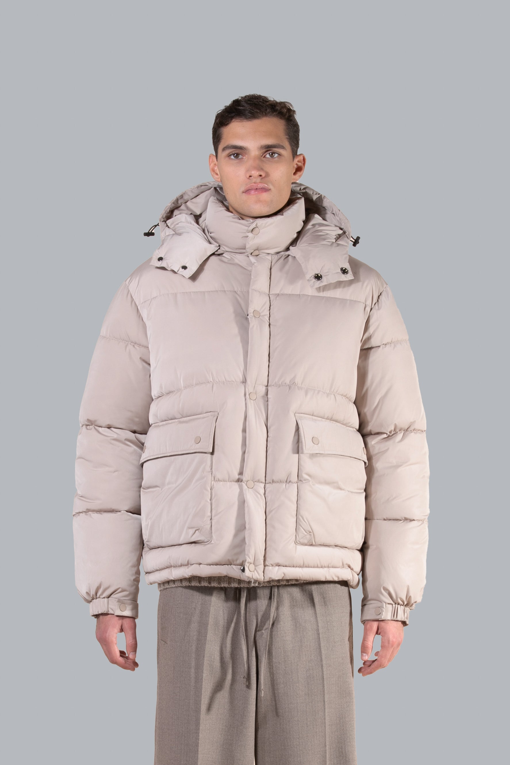 Doudoune à capuche coupe carrée - Beige