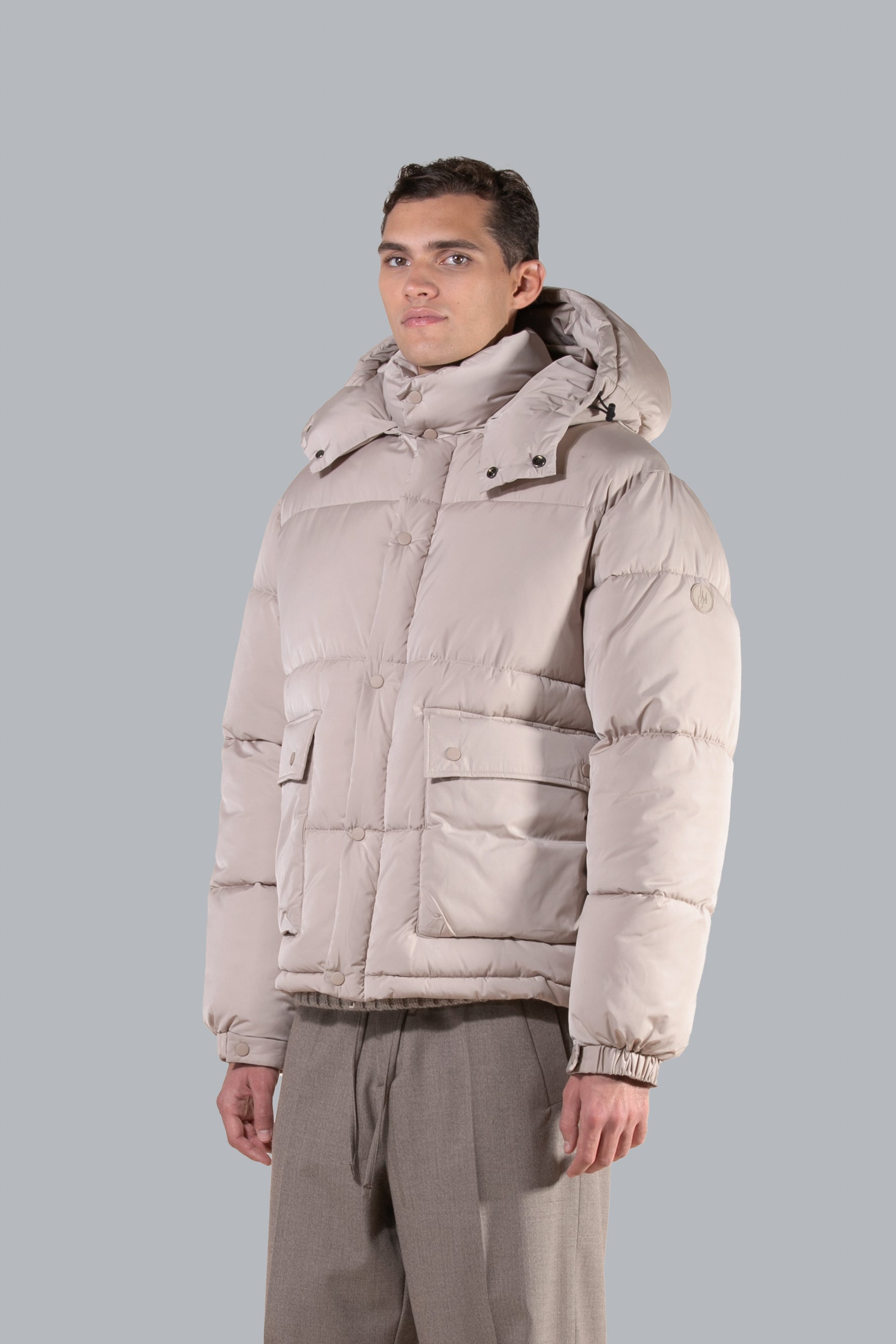 Doudoune à capuche coupe carrée - Beige