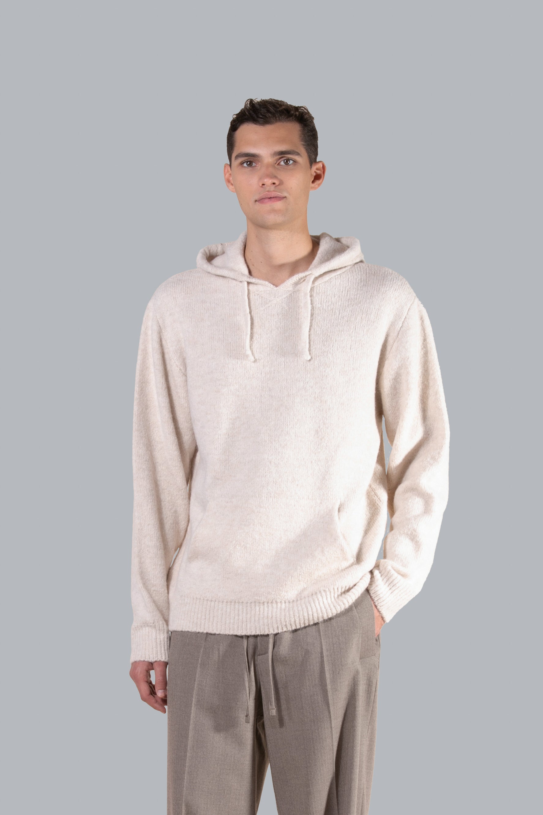 Pull à capuche en laine mélangée - Crème