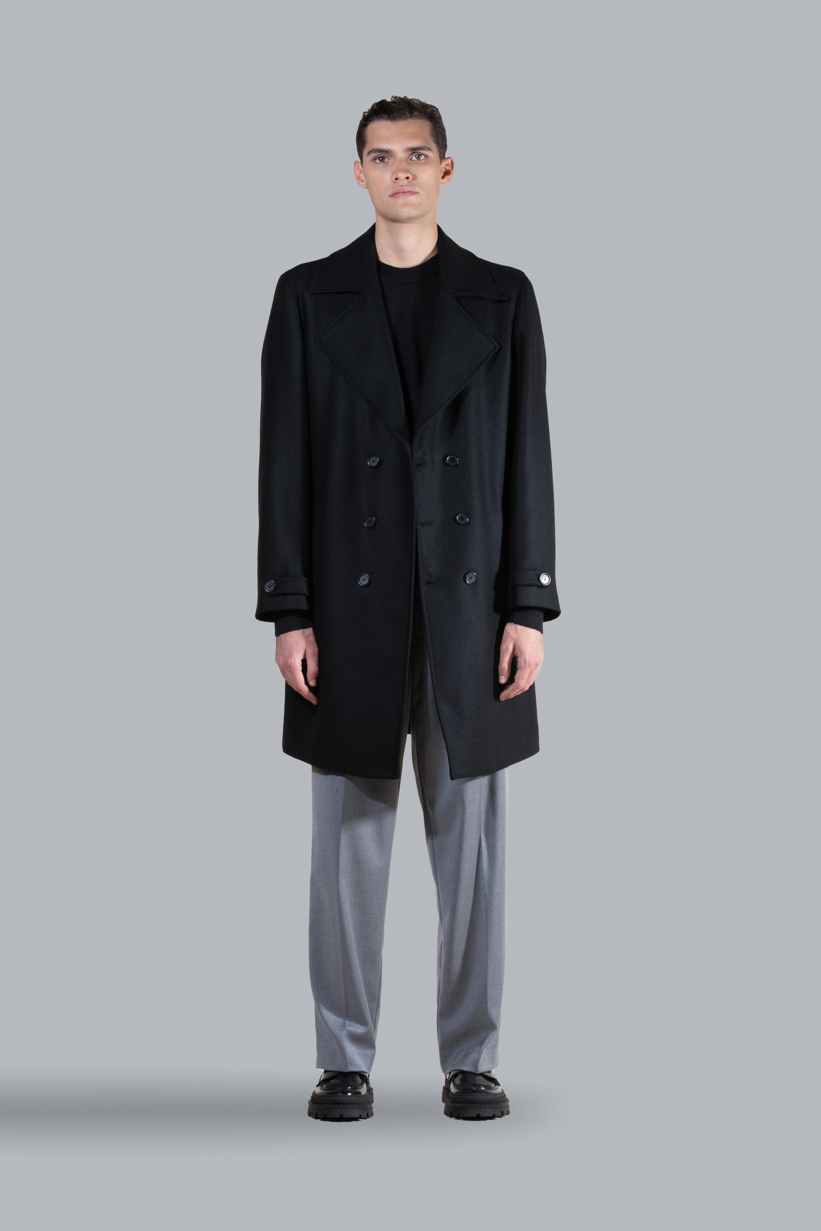 Manteau croisé en laine - Noir