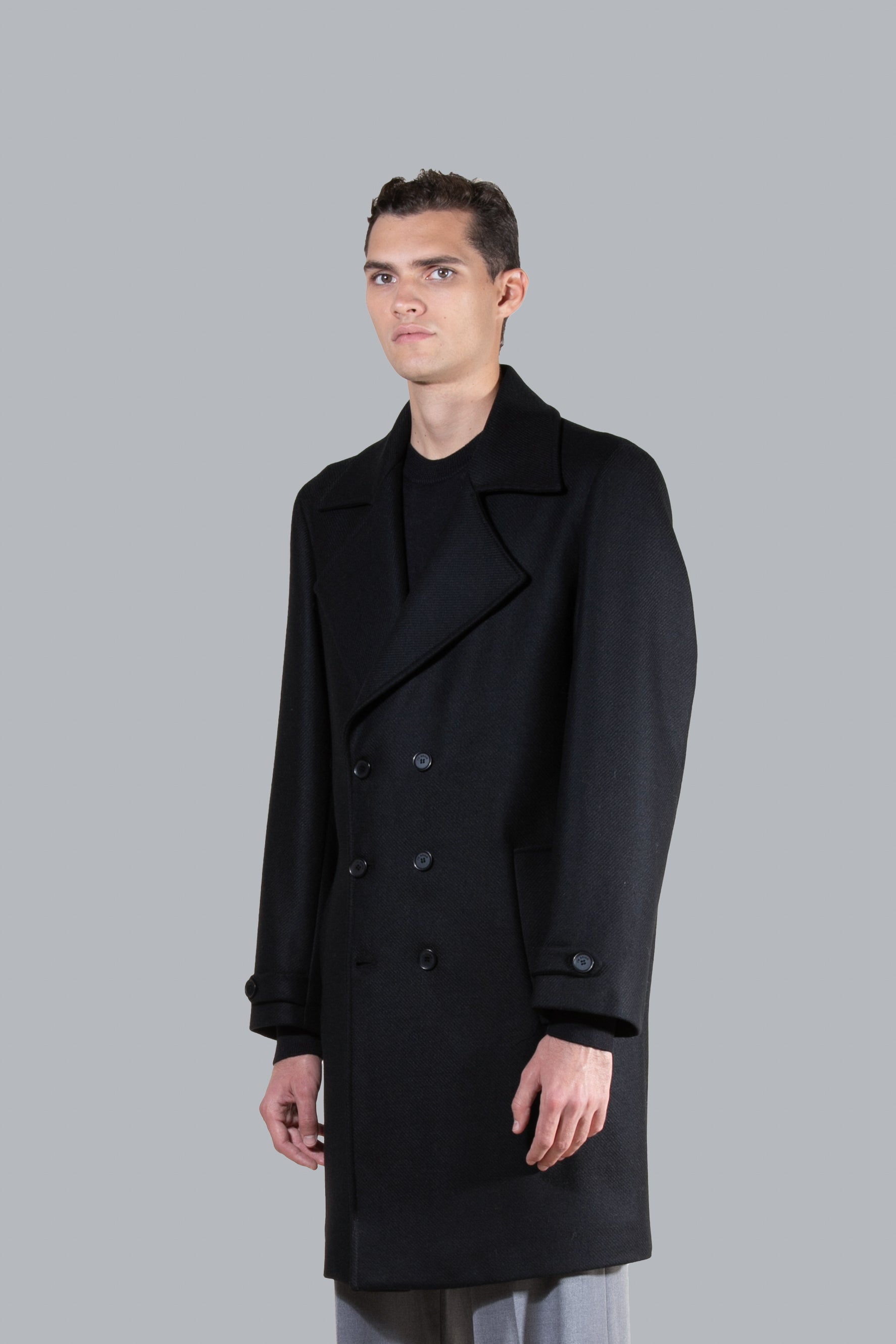 Manteau croisé en laine - Noir
