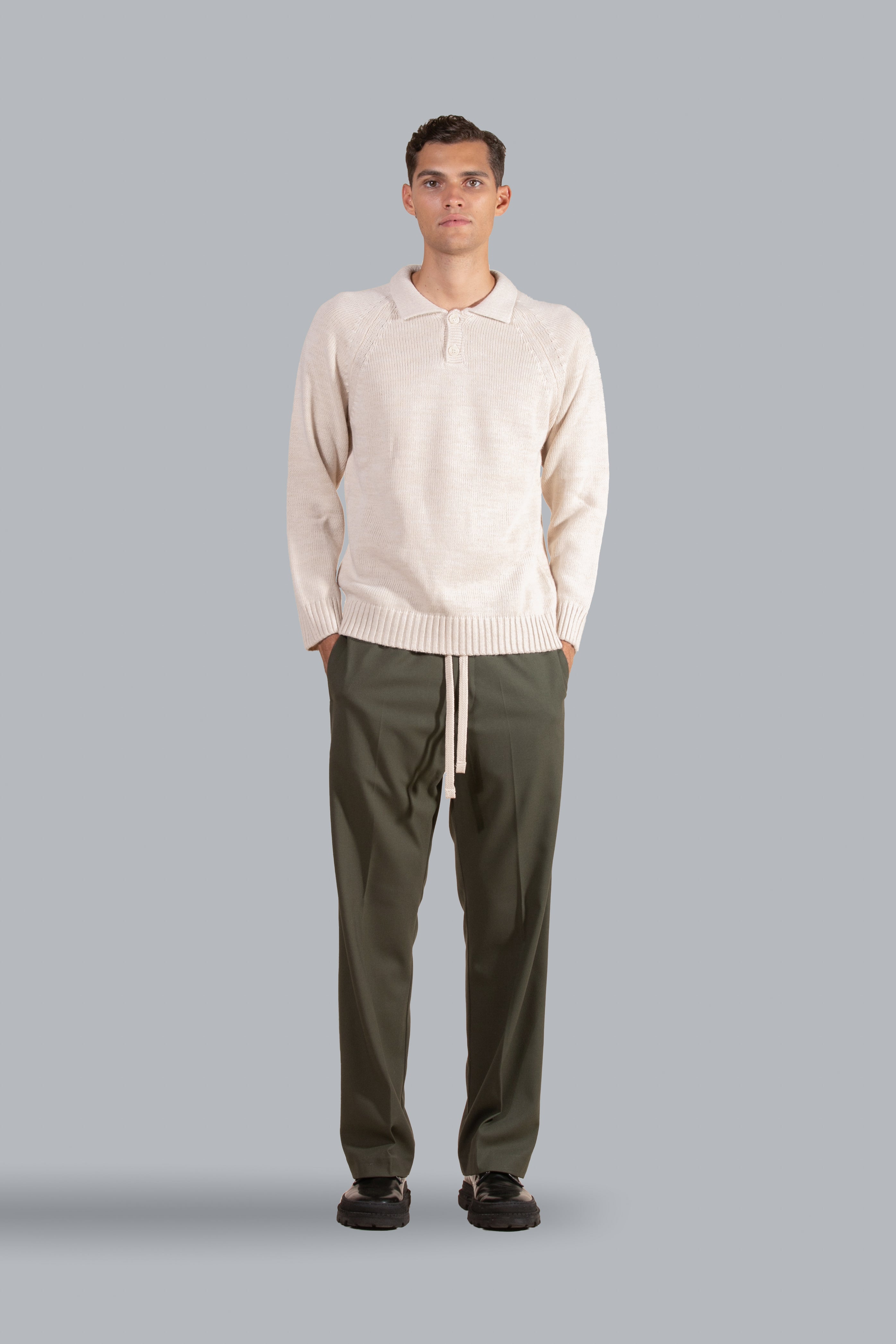 Polo en maille de laine mélangée - Beige