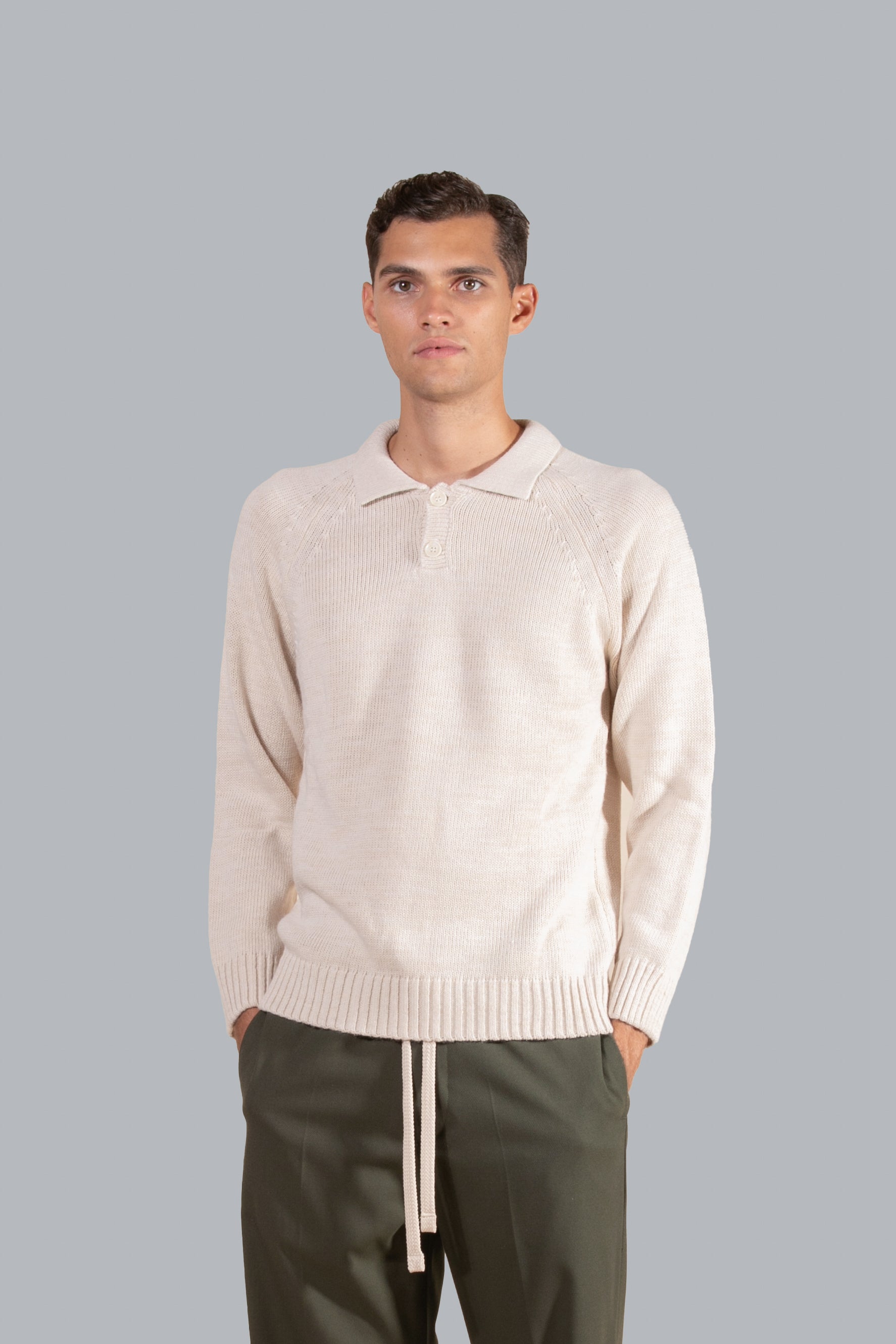 Polo en maille de laine mélangée - Beige