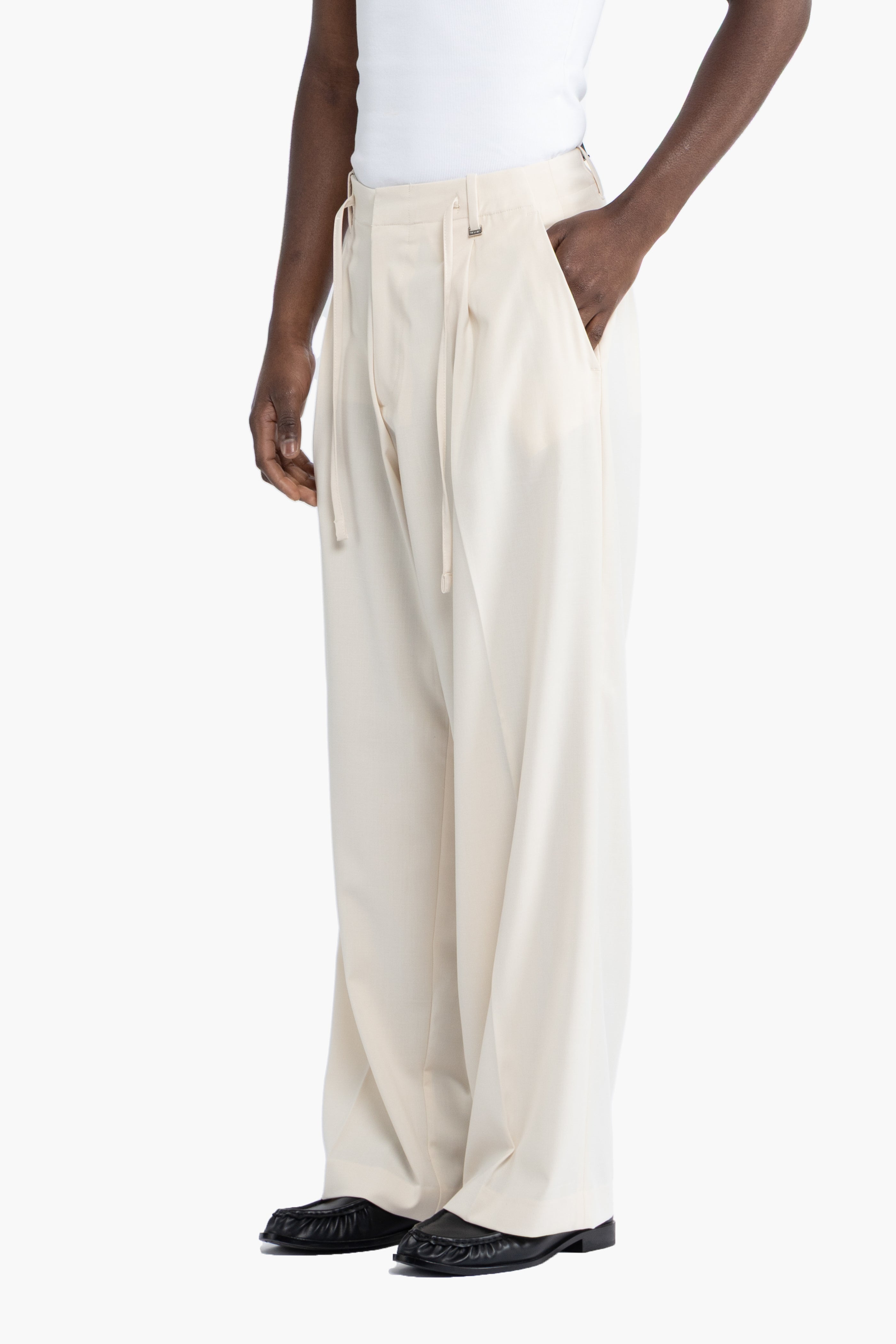 Pantalone con coulisse fondo molto ampio - Panna