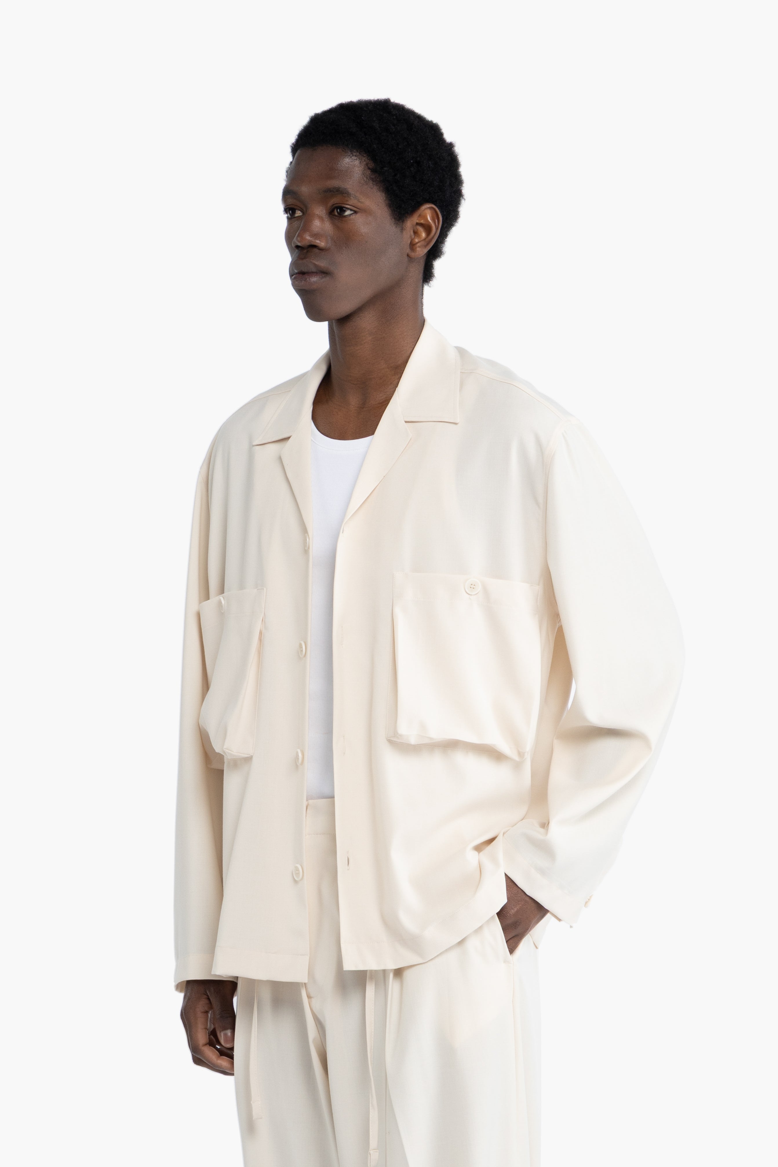 Camicia tasconi collo aperto - Panna
