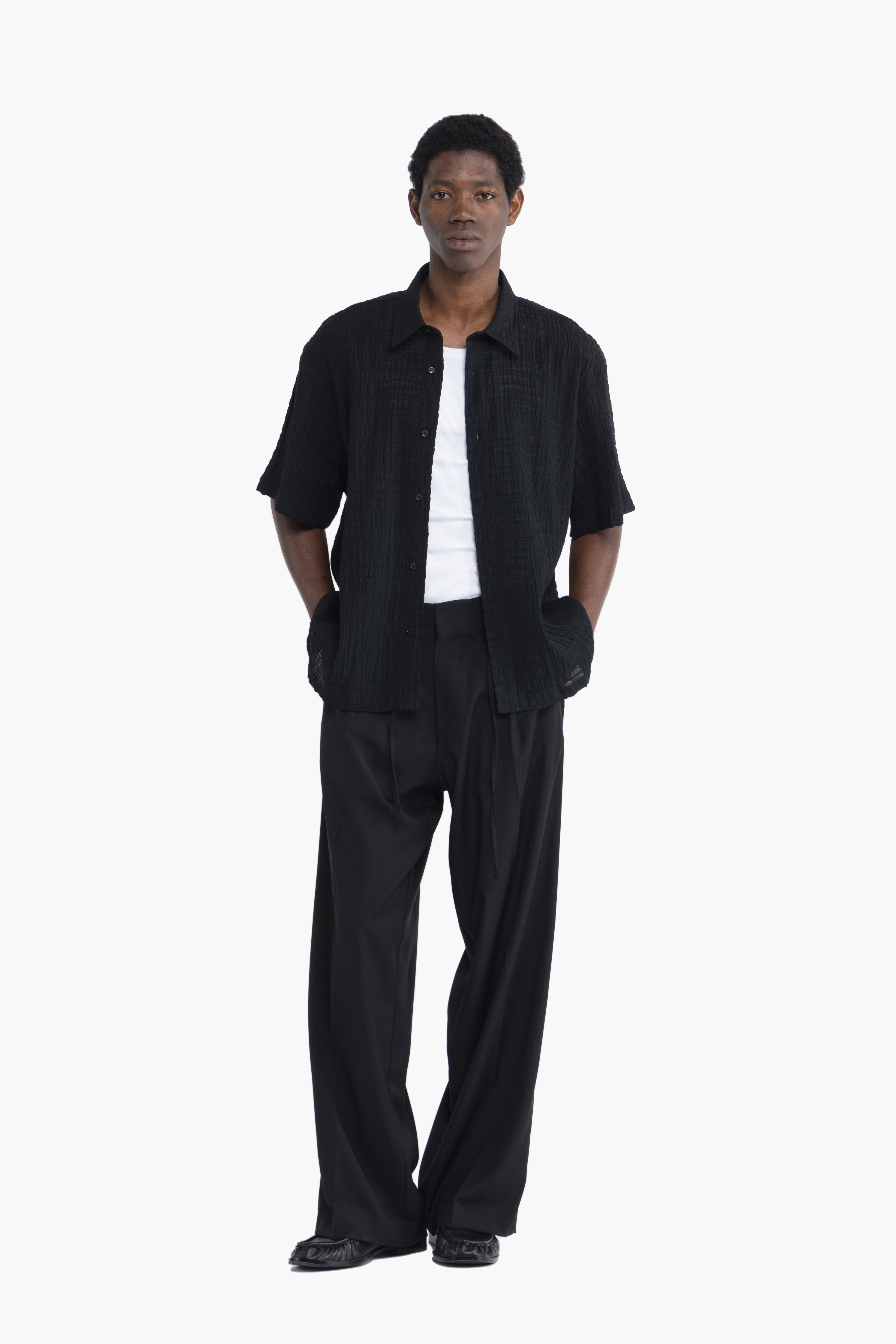 Camicia jacquard maniche corte - Nero