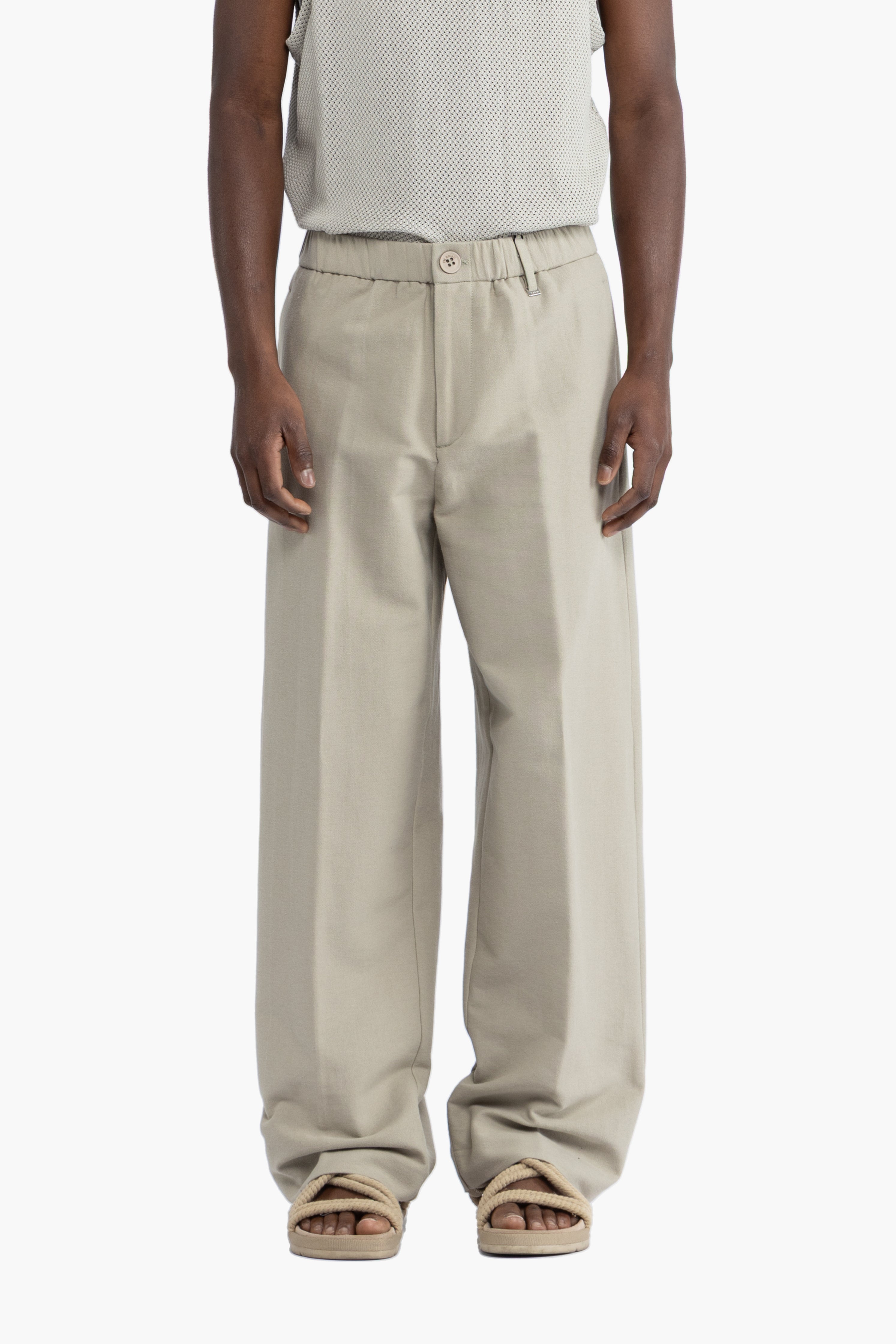 Pantalone in cotone lino gamba ampio - Verde