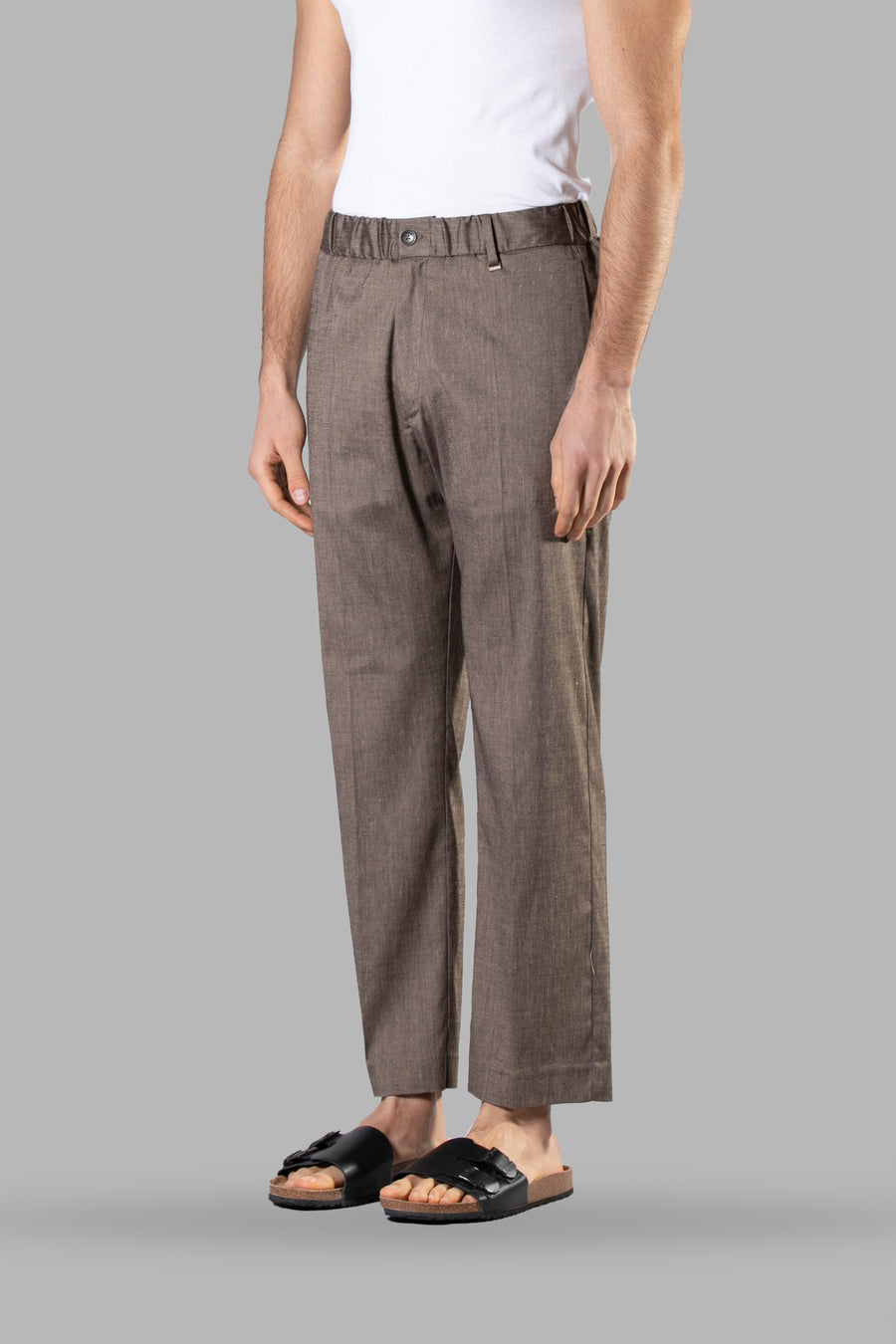Pantalone fondo ampio crop fit in misto lino e viscosa