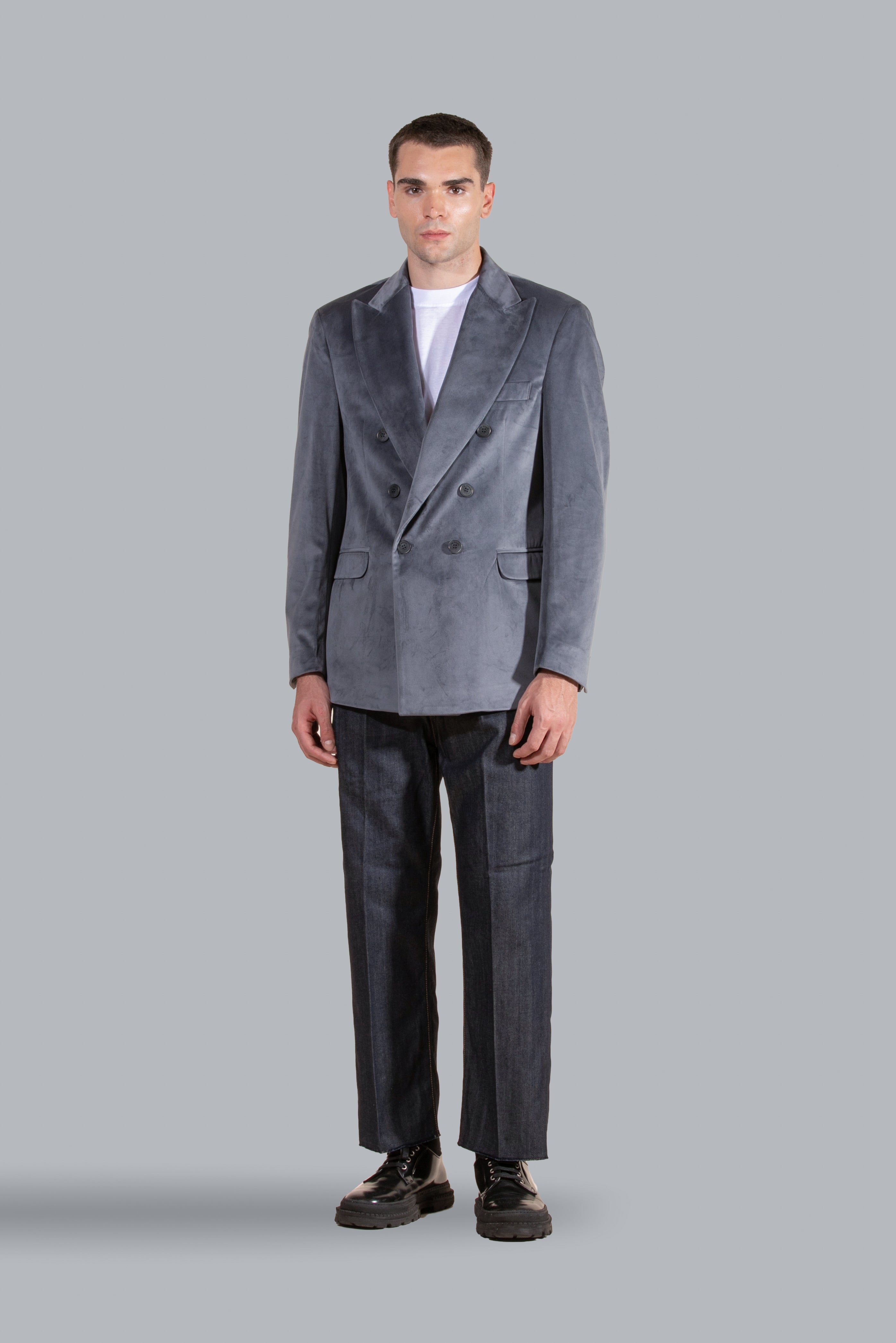 Veste croisée en velours lisse - Gris