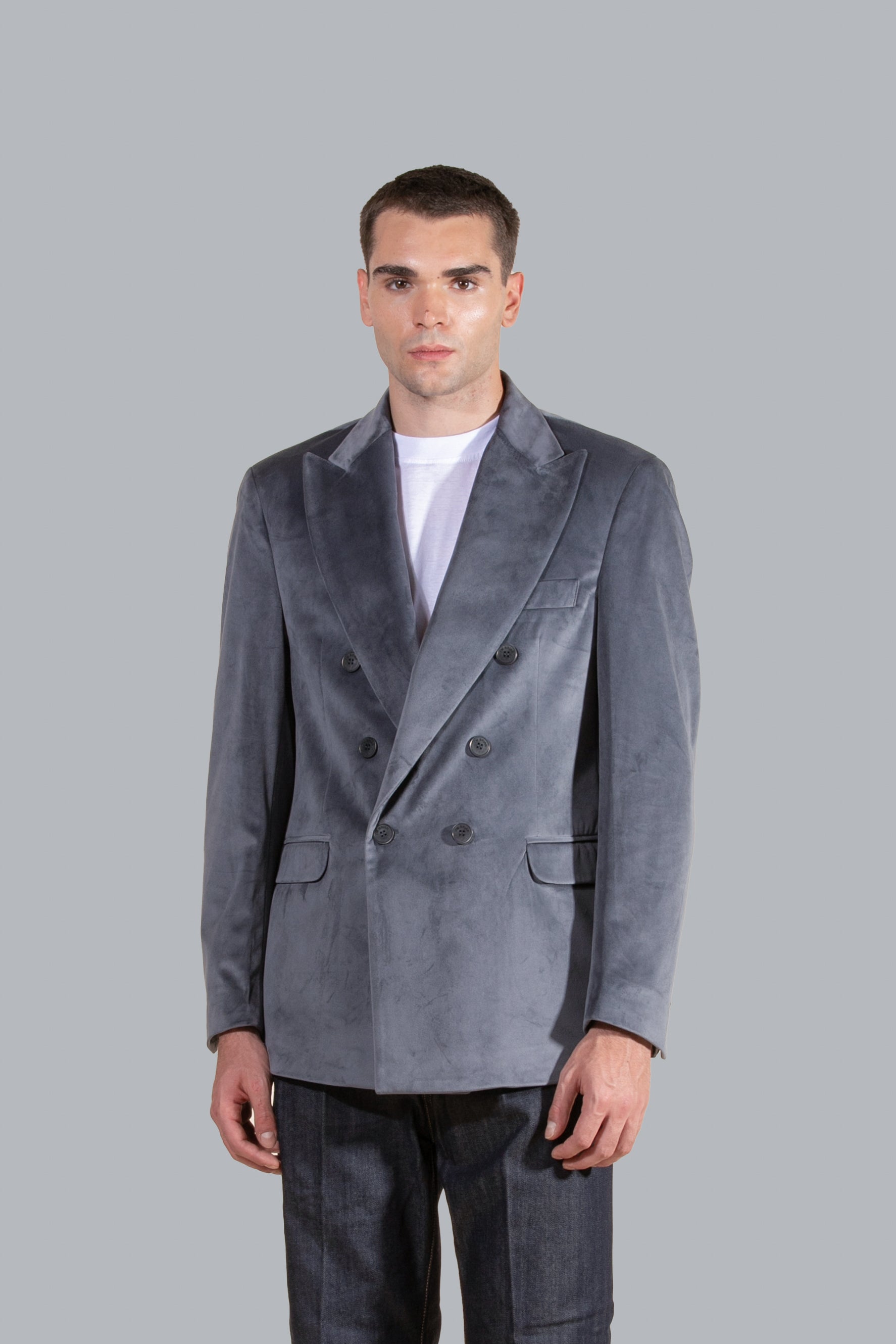 Veste croisée en velours lisse - Gris