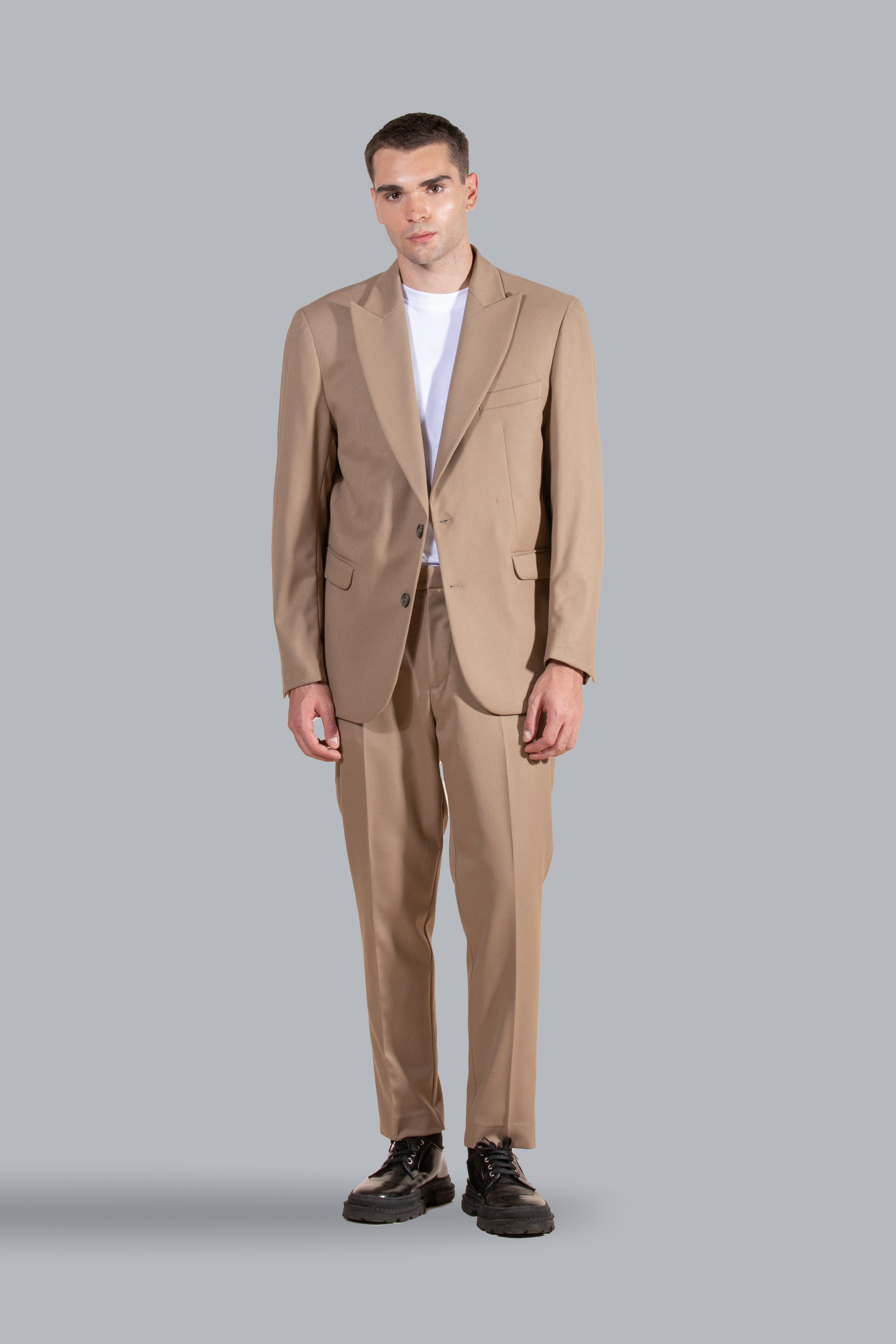 Pantalon de costume coupe classique avec poche américaine - Beige