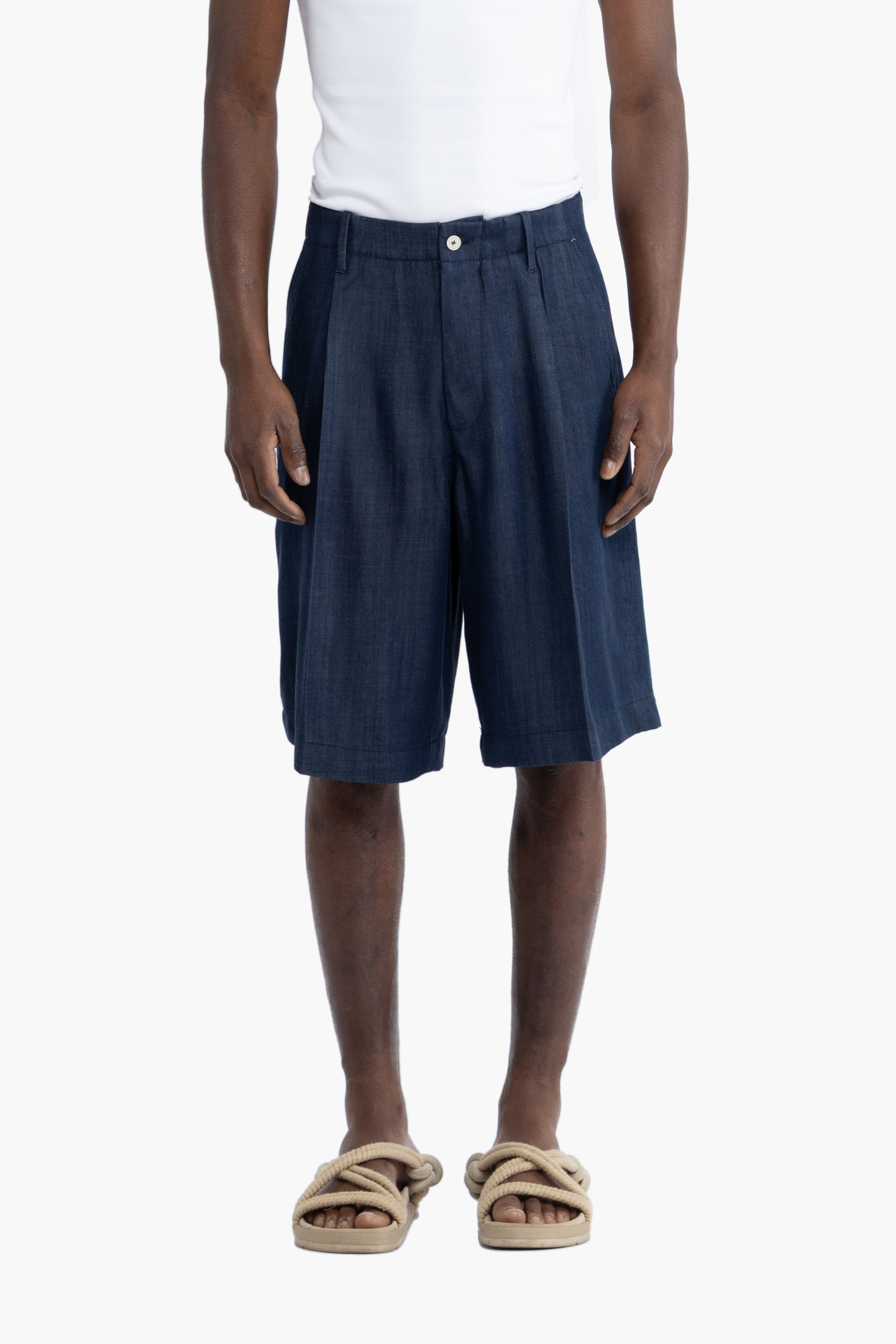 Bermuda con pinces effetto denim