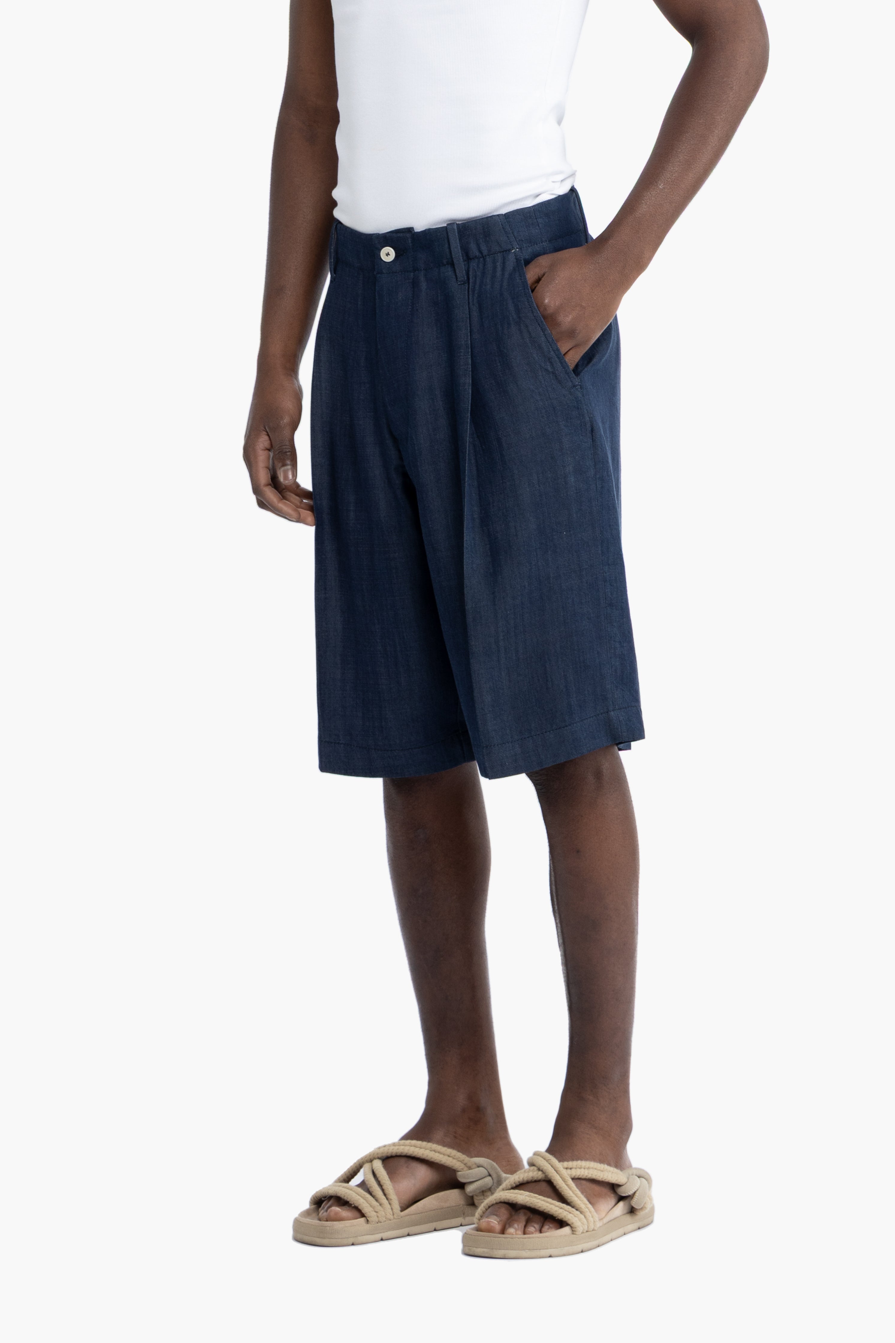 Bermuda con pinces effetto denim