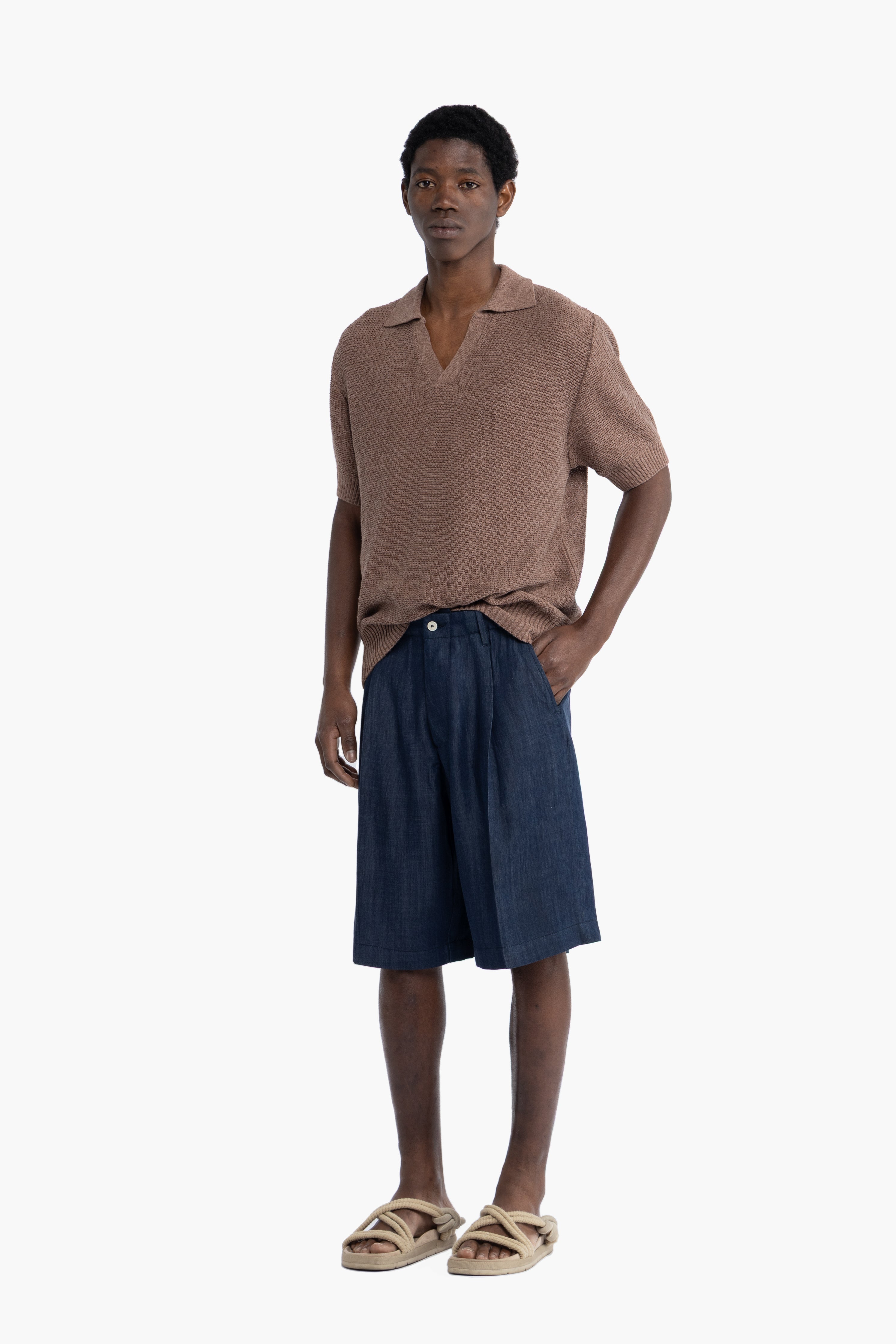 Bermuda con pinces effetto denim