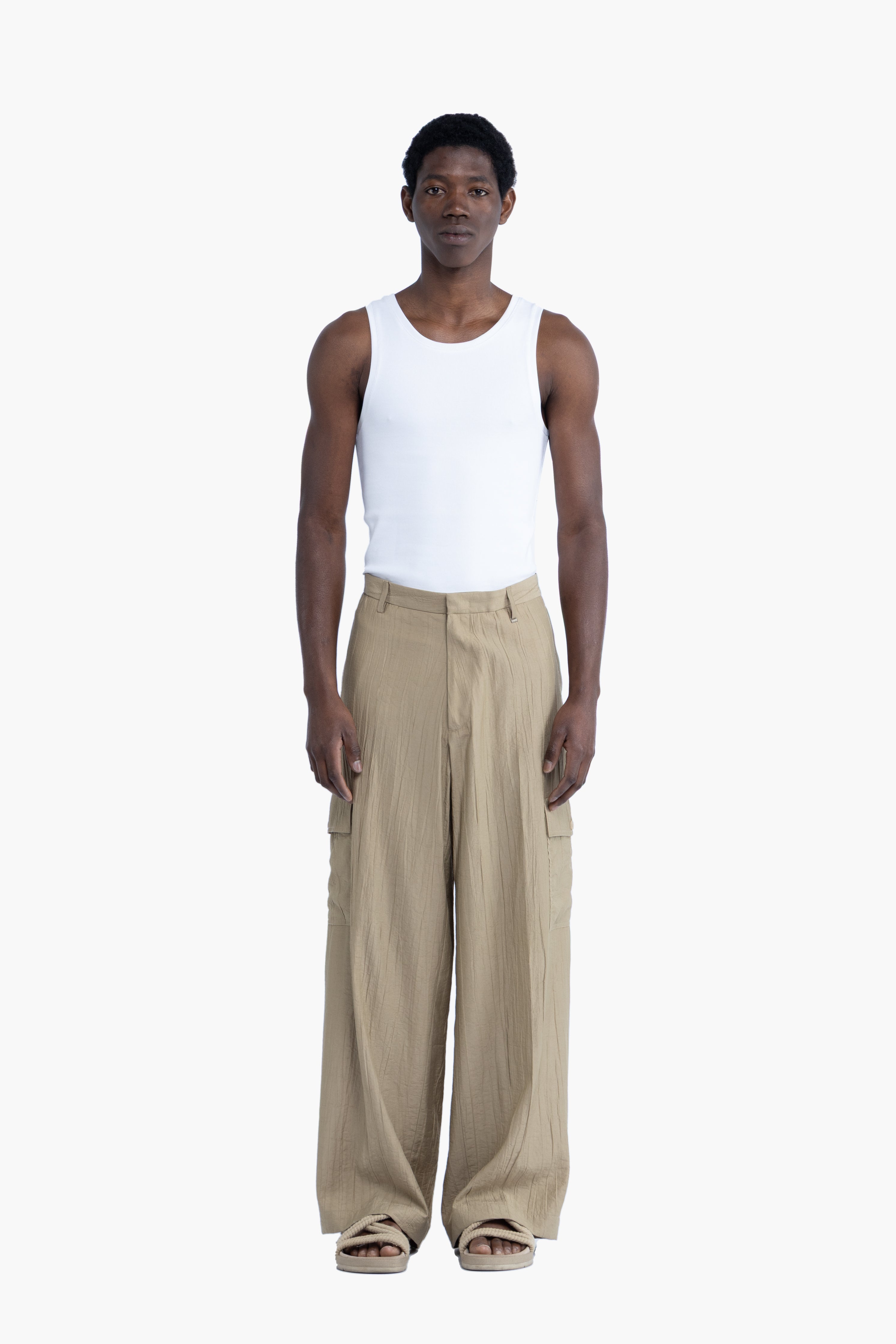 Pantalone cargo effetto stropicciato - Khaki