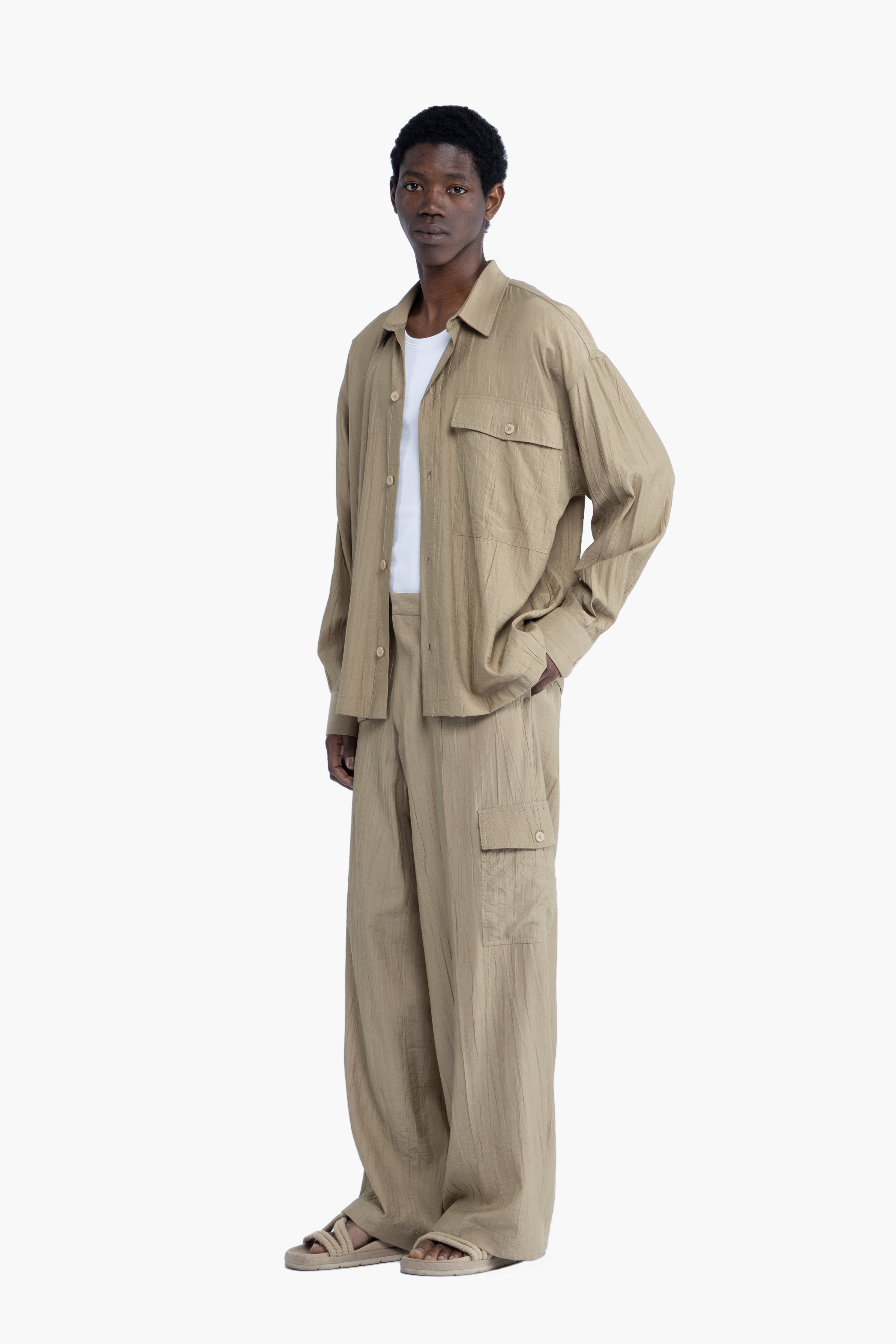 Pantalone cargo effetto stropicciato - Khaki