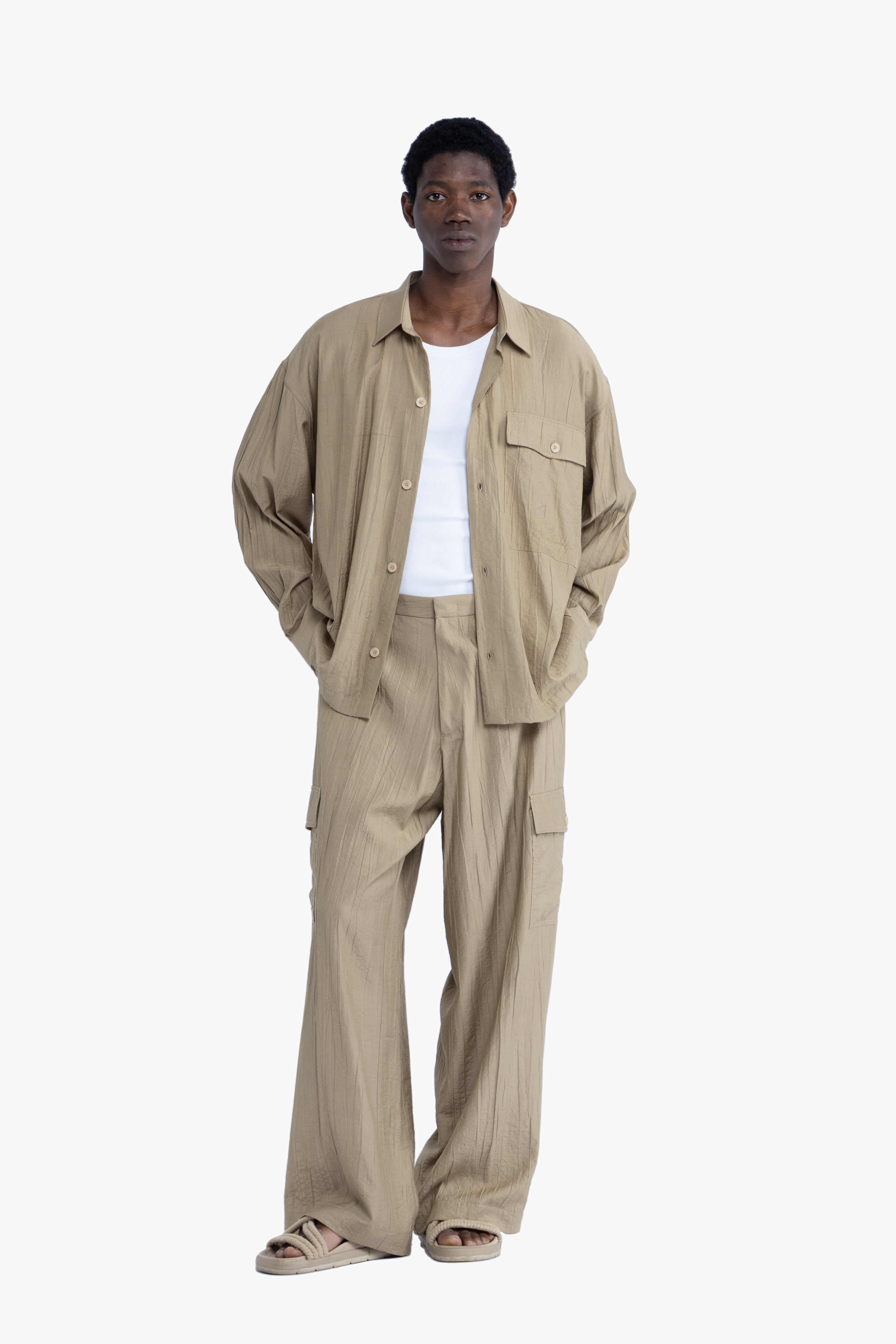 Pantalone cargo effetto stropicciato - Khaki