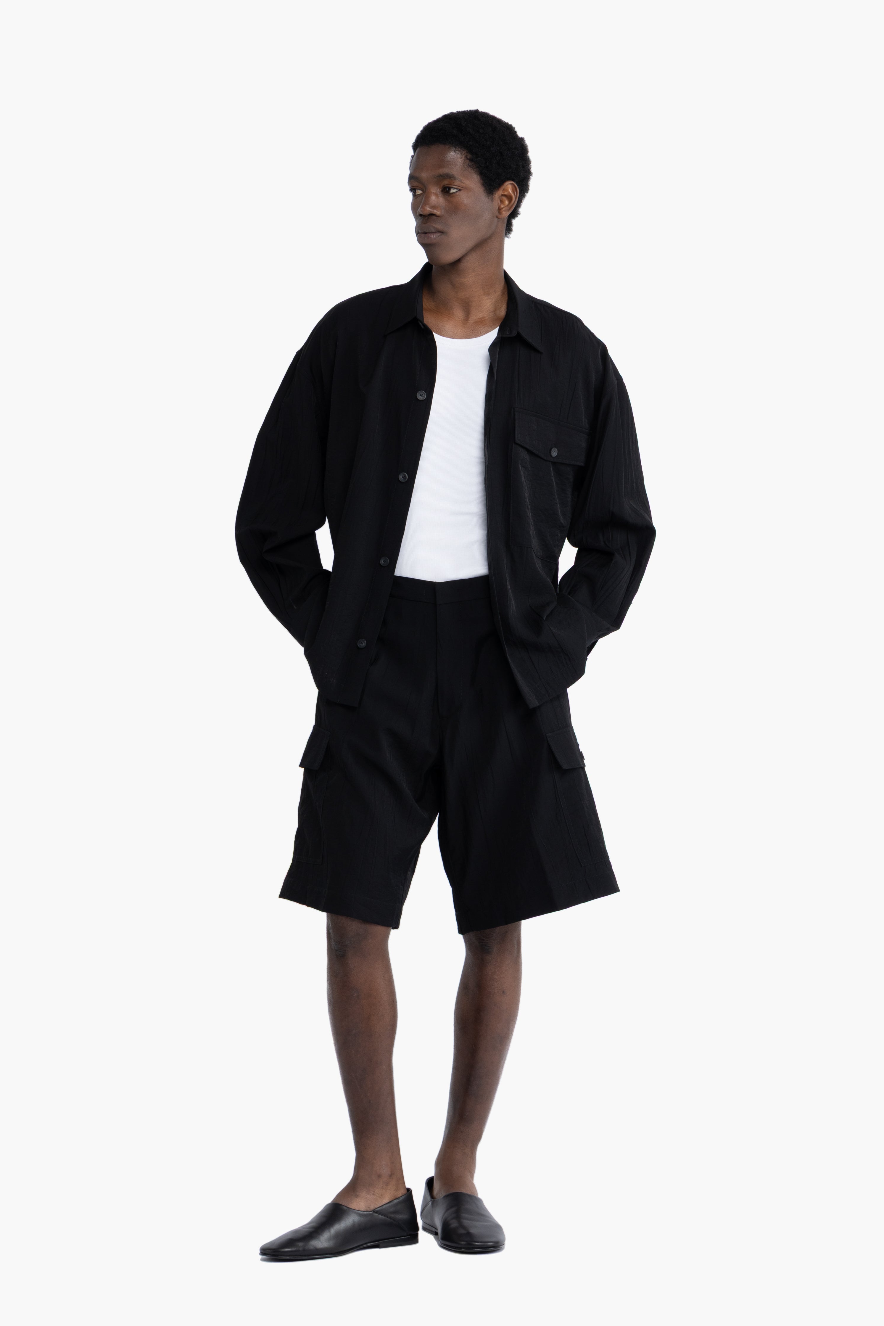 Camicia con tasca effetto stropicciato - Nero