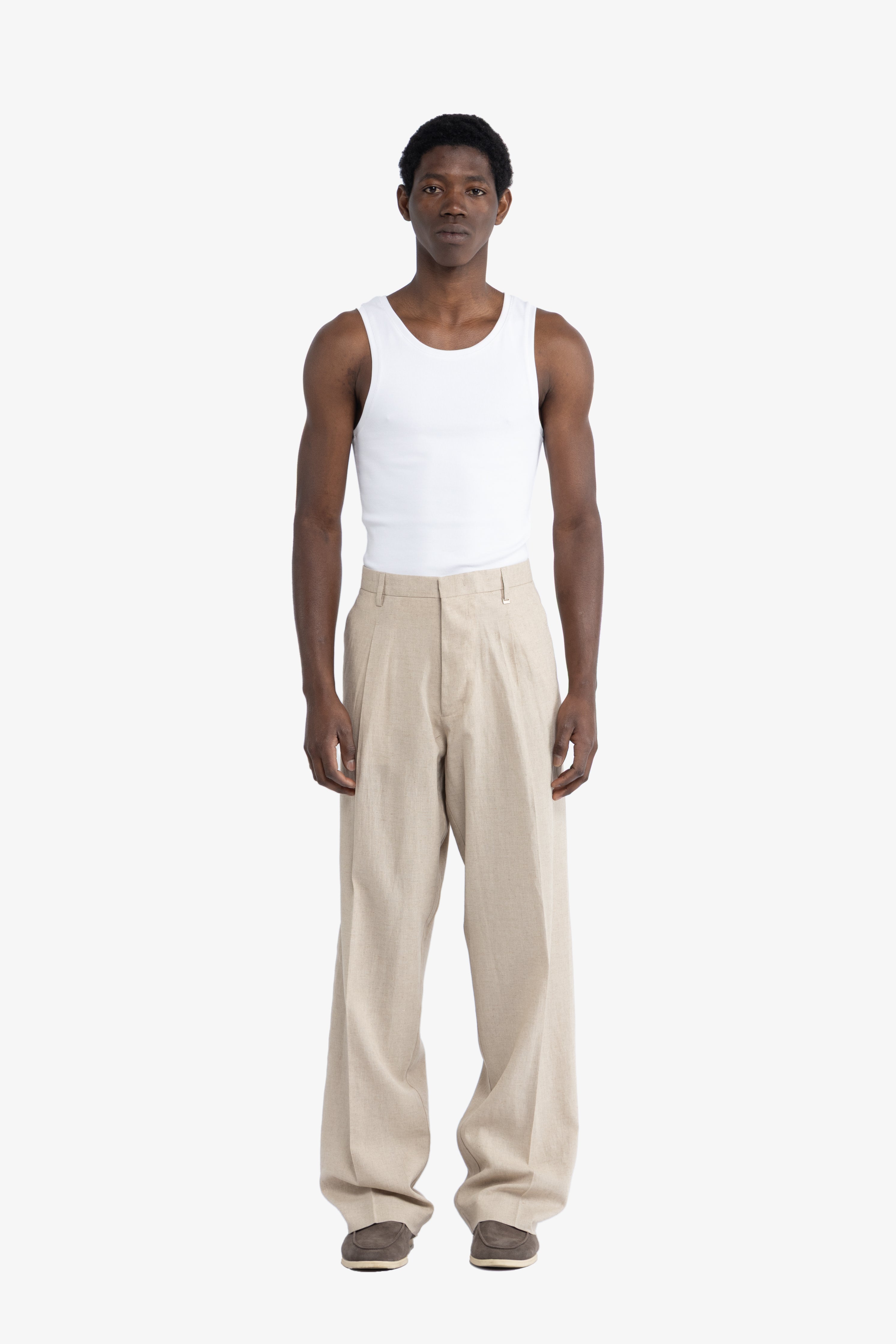Pantalone gamba ampia in lino - Beige