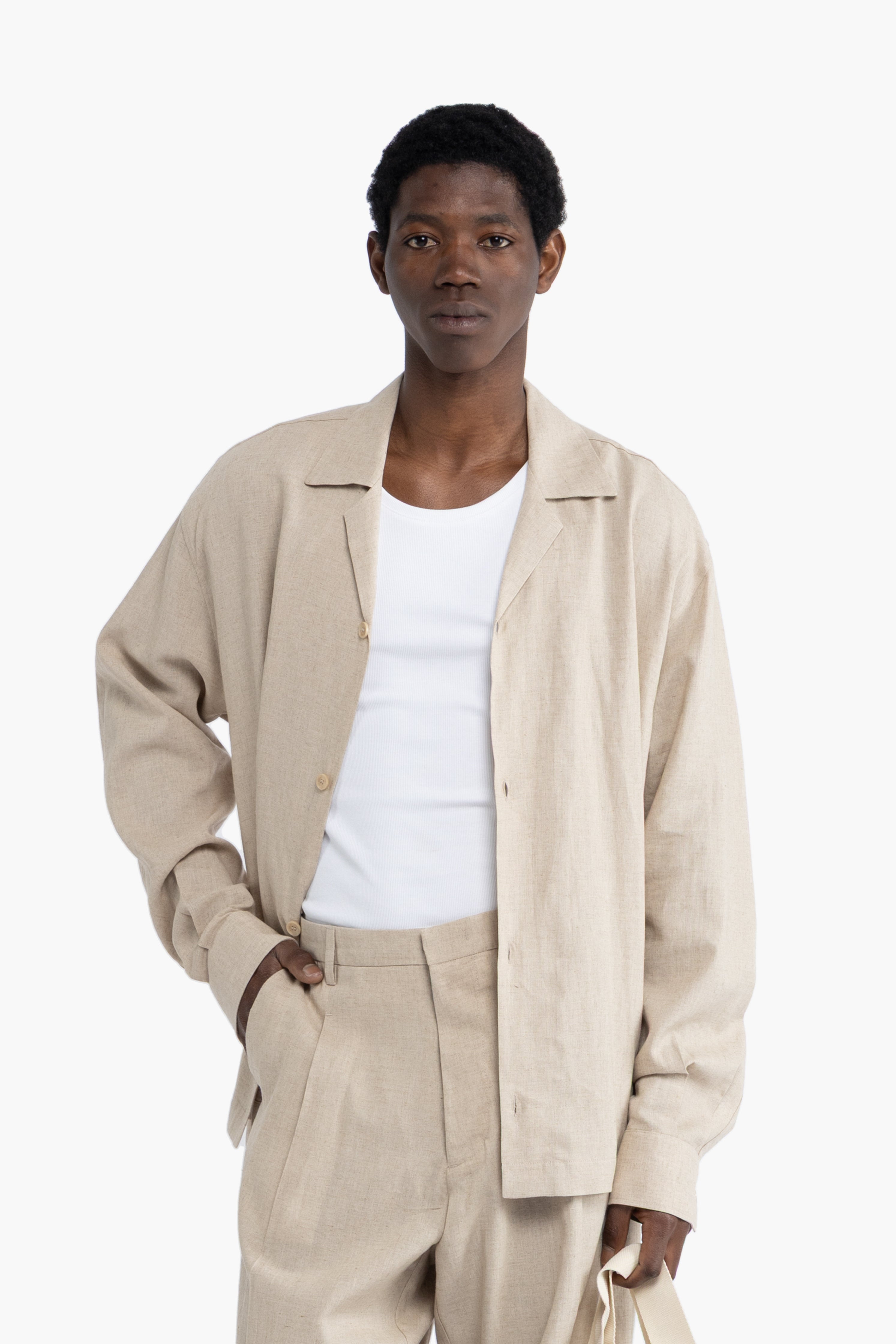 Camicia maniche lunghe in lino - Beige