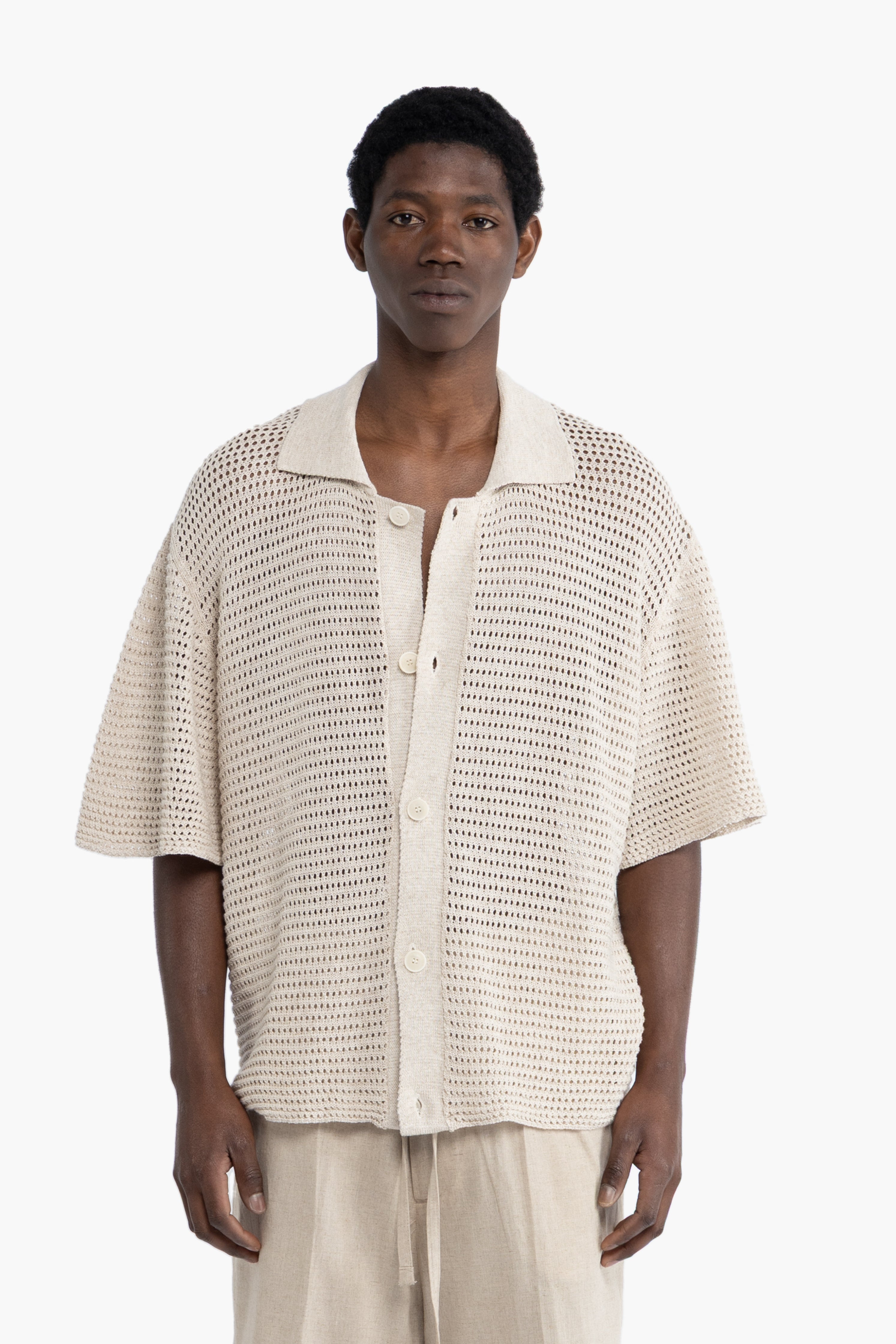 Cardigan polo crochet in maglia - Lino