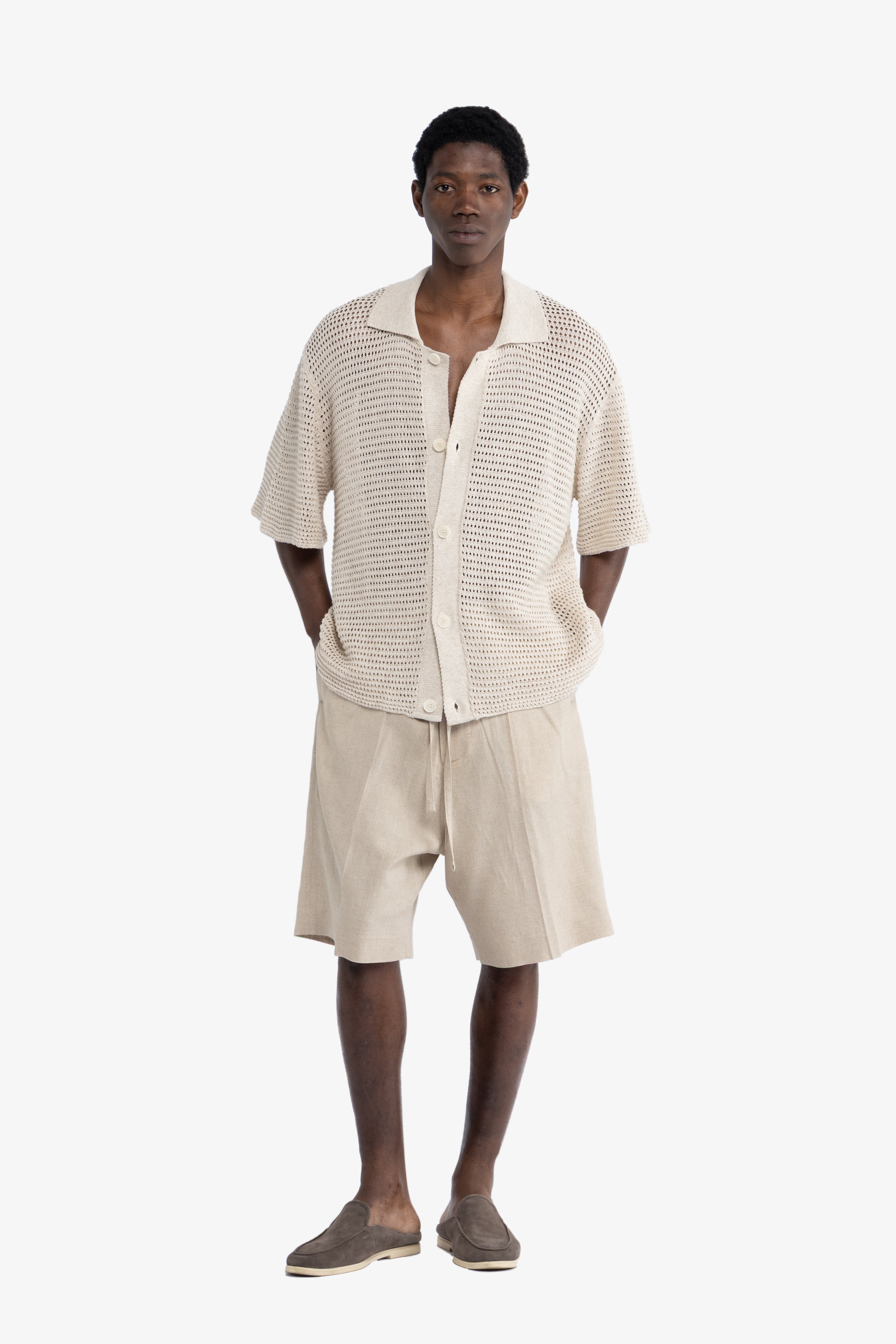 Cardigan polo crochet in maglia - Lino