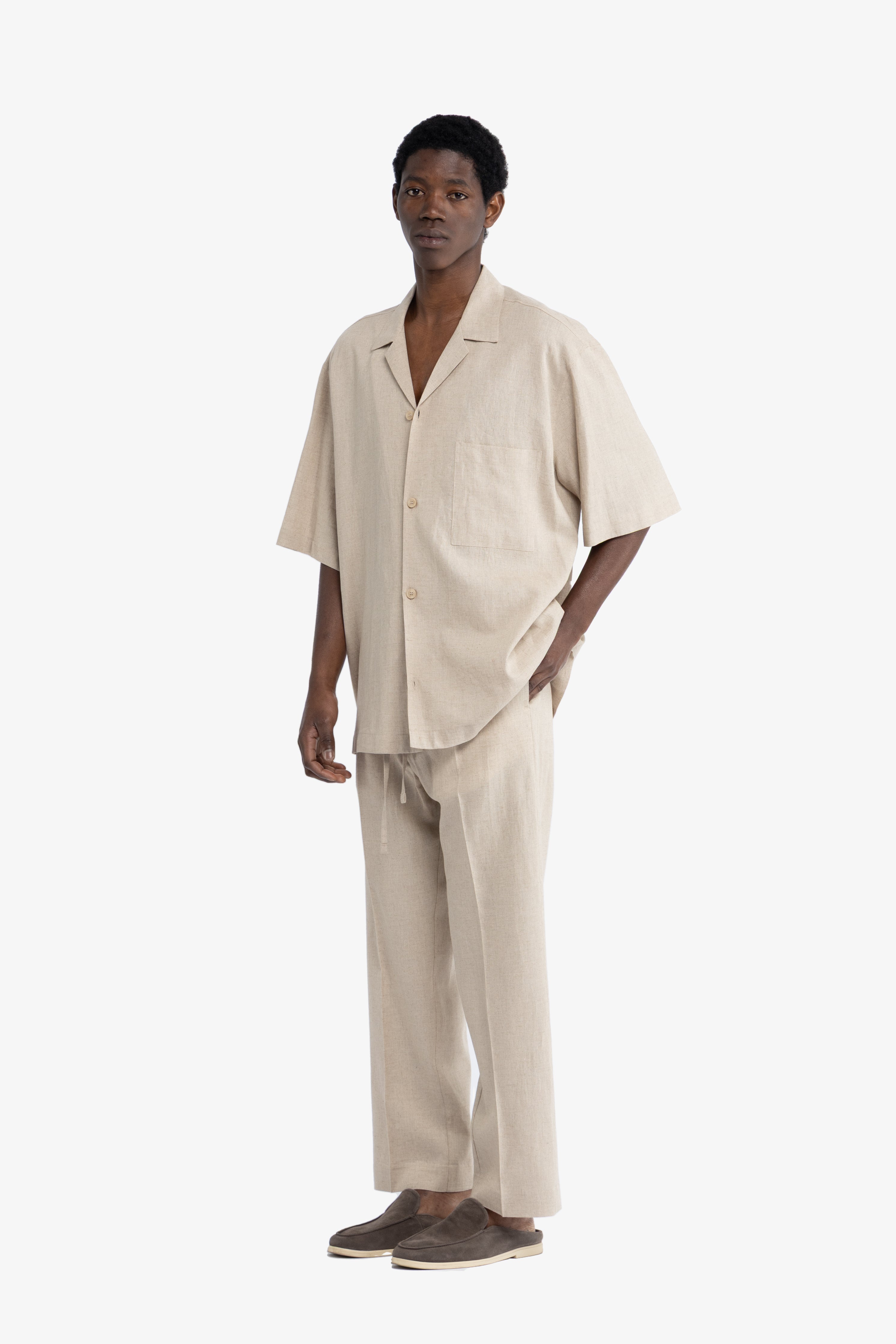 Camicia maniche corte in lino - Beige