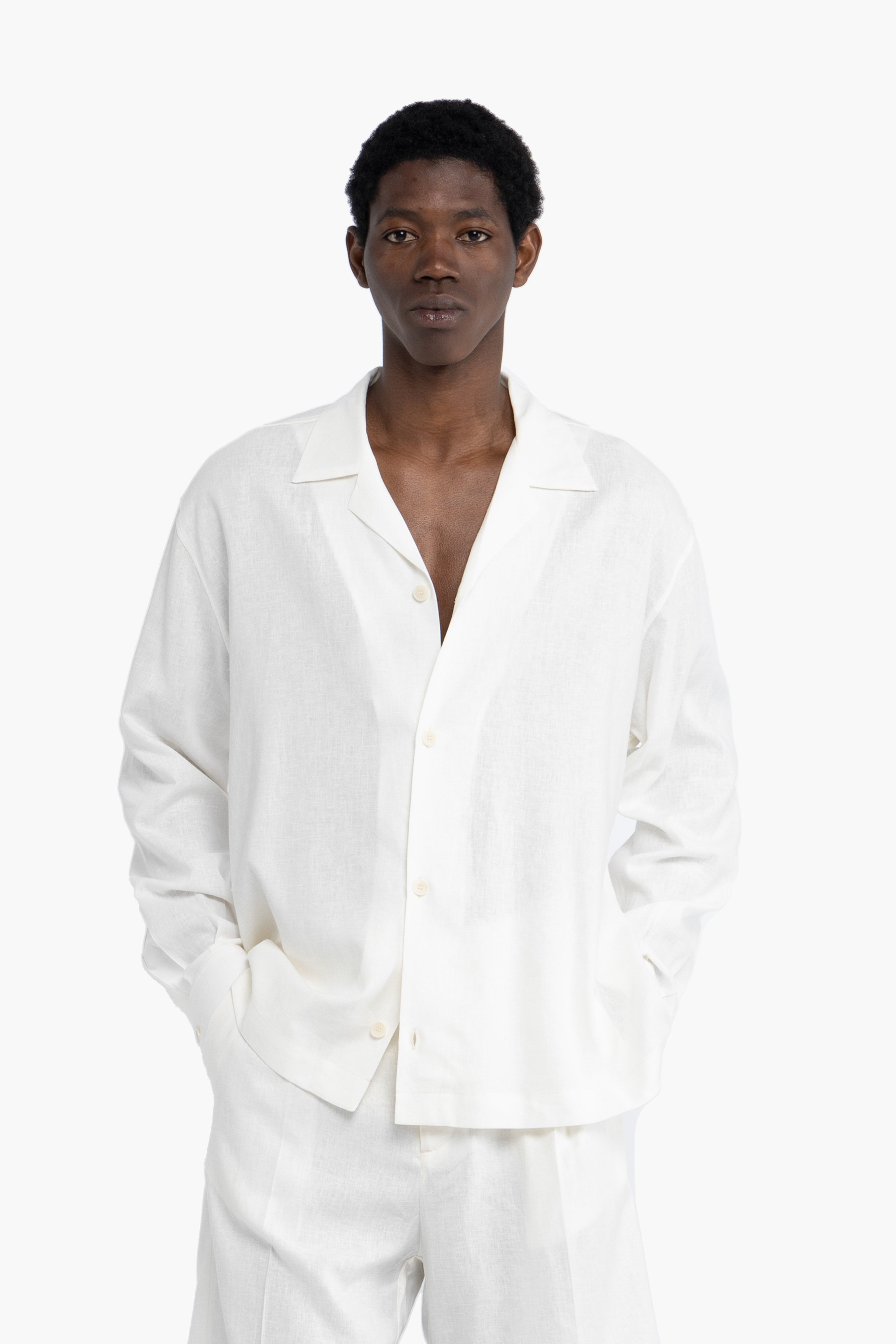 Camicia maniche lunghe in lino - Bianco