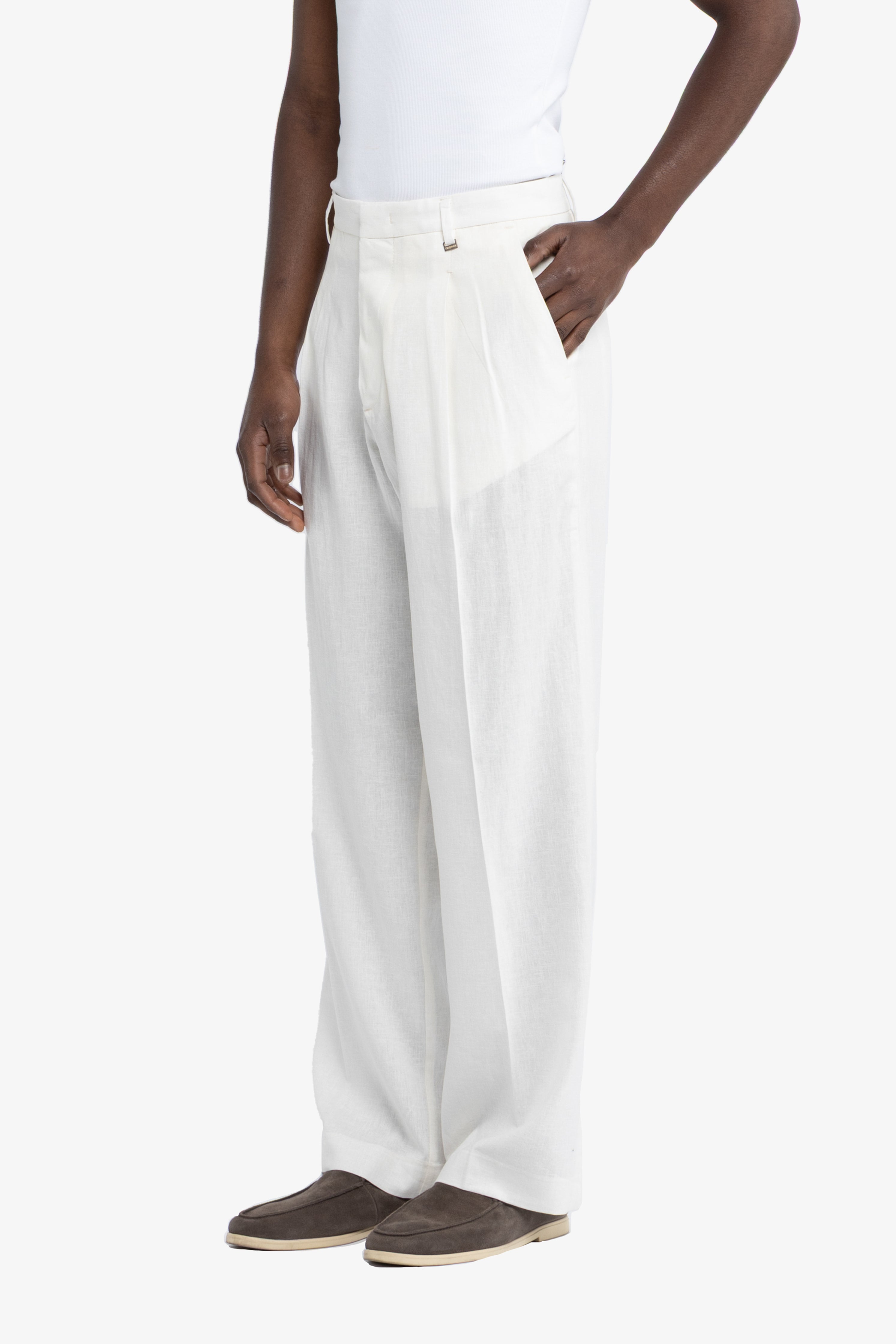 Pantalone gamba ampia in lino - Bianco