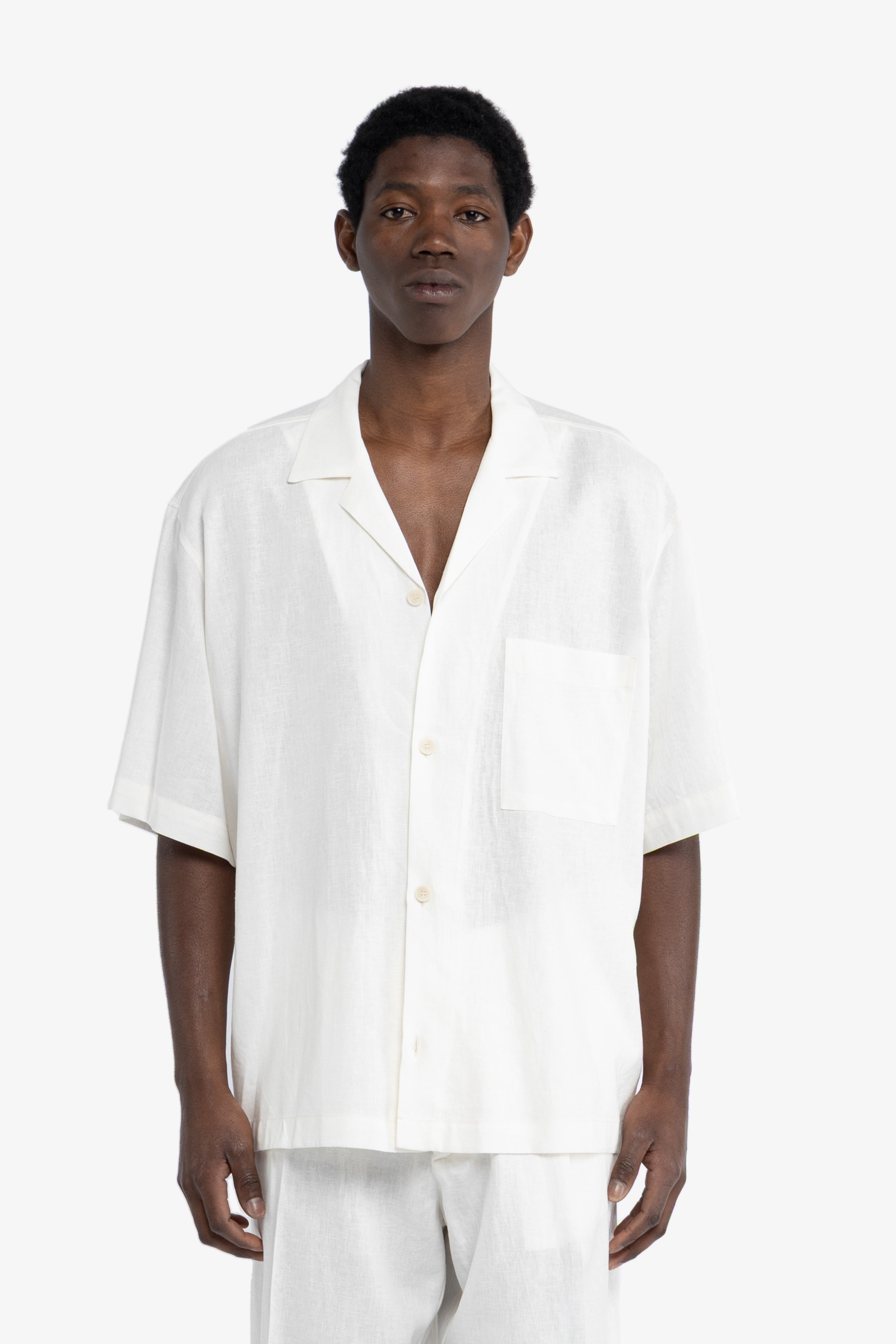 Camicia maniche corte in lino - Bianco