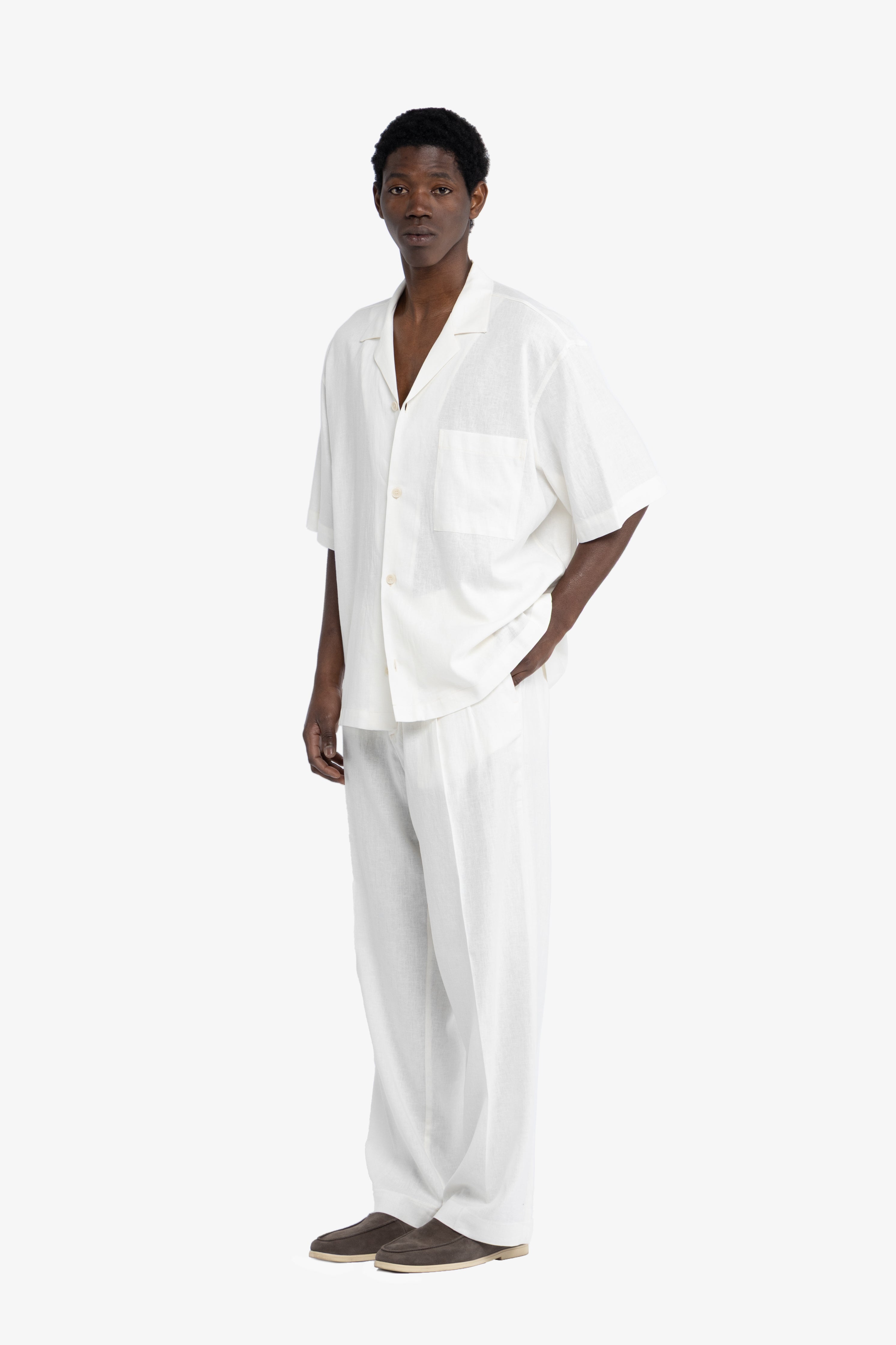 Pantalone gamba ampia in lino - Bianco