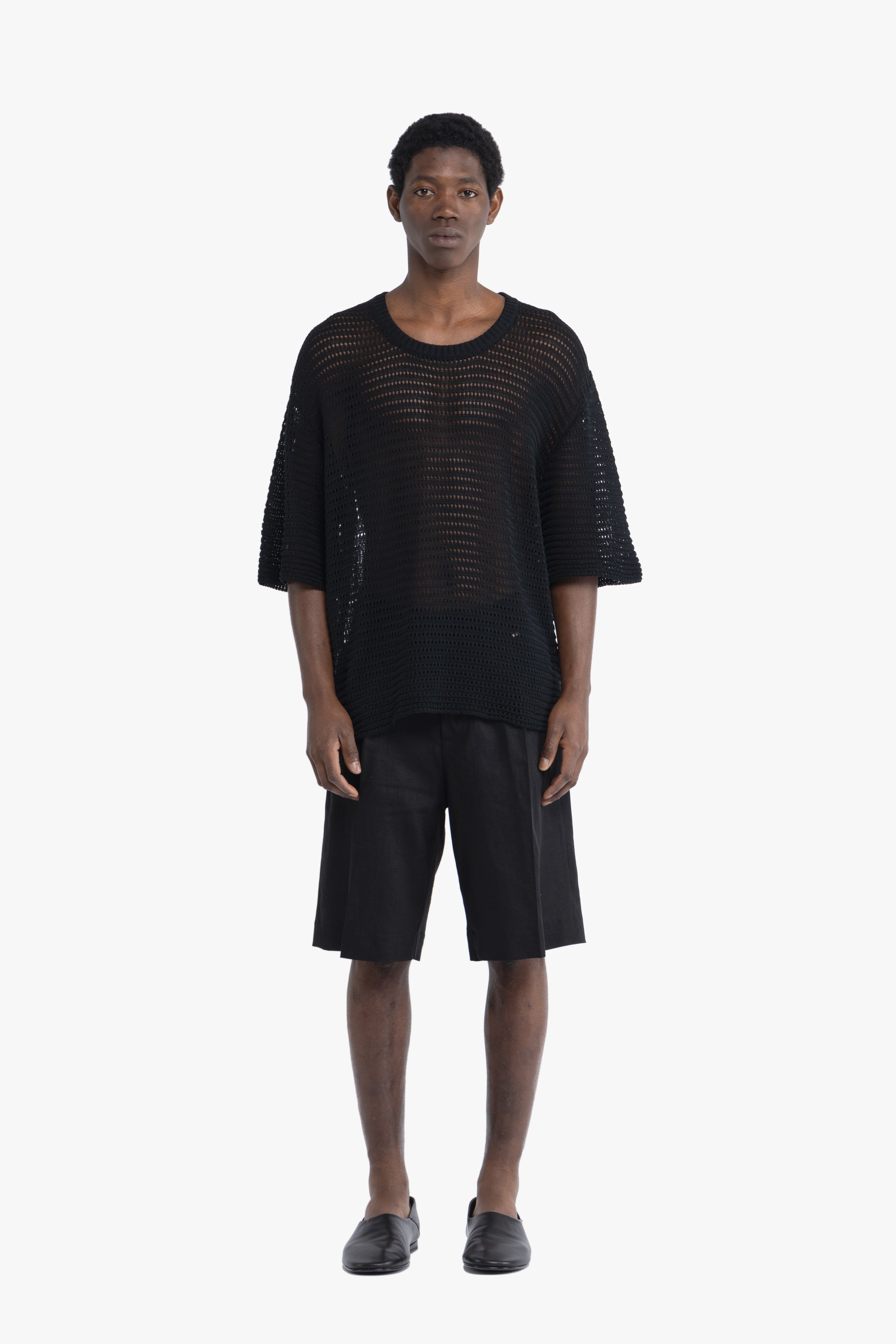 Bermuda con pinces in lino - Nero