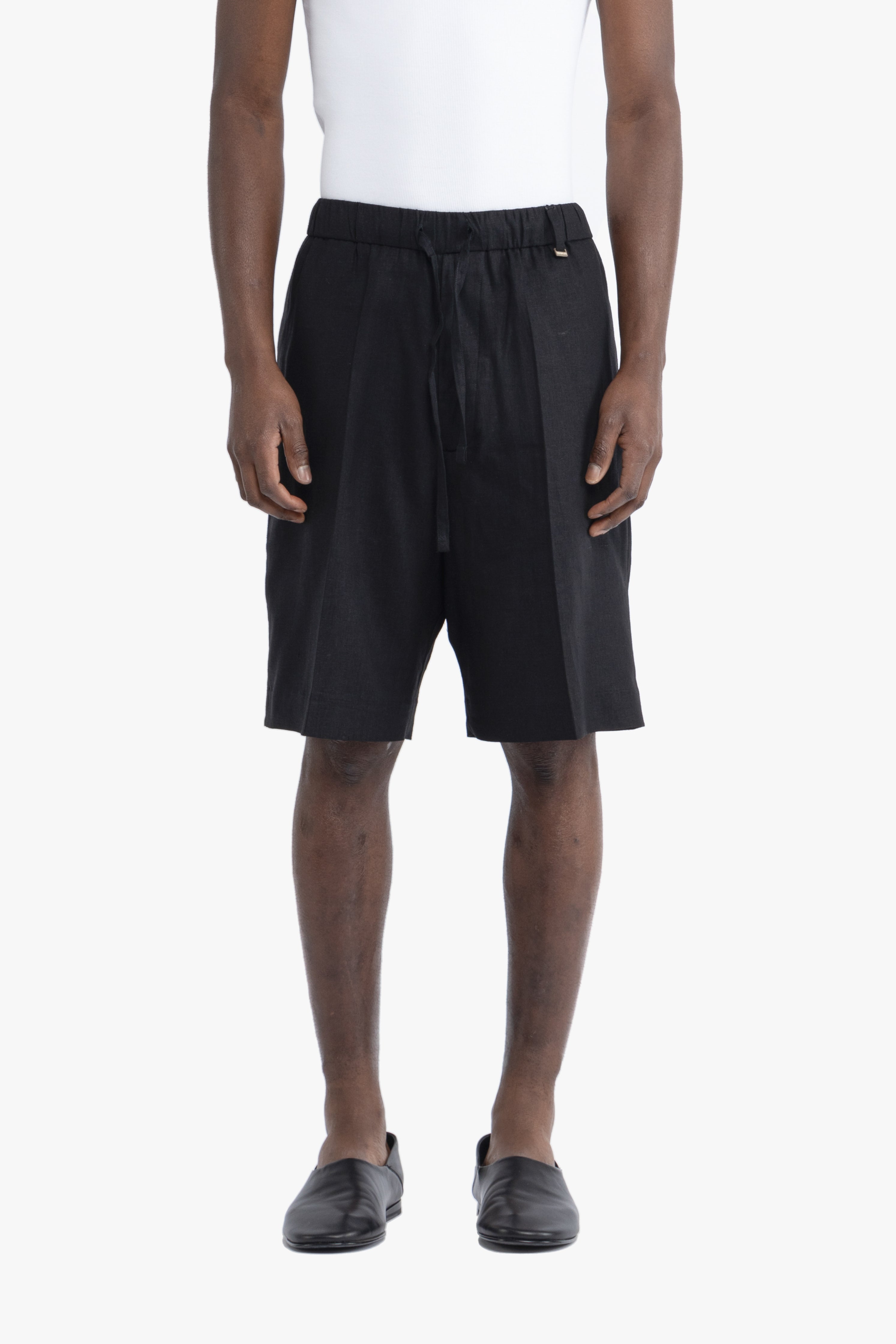 Bermuda con coulisse in lino - Nero