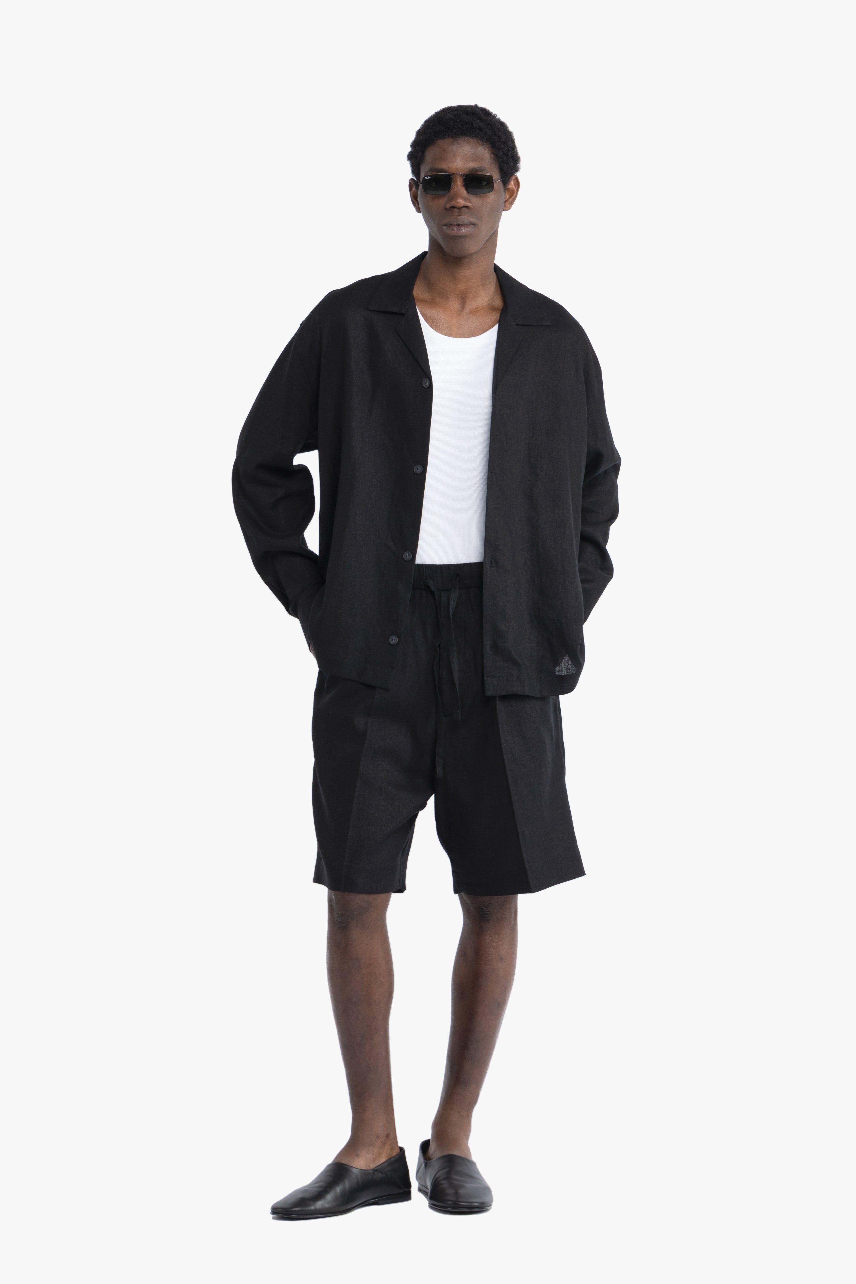 Bermuda con coulisse in lino - Nero