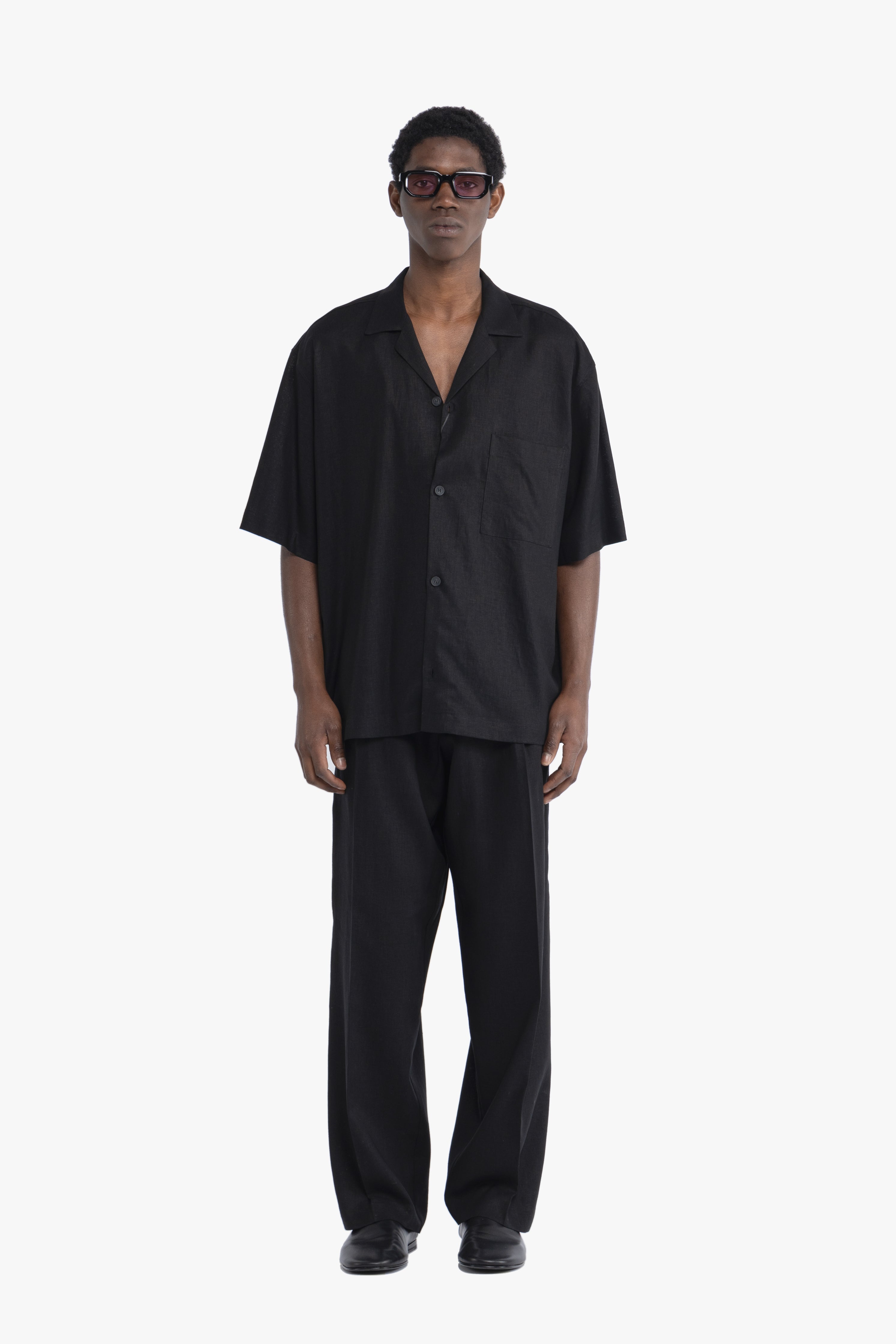 Camicia maniche corte in lino - Nero