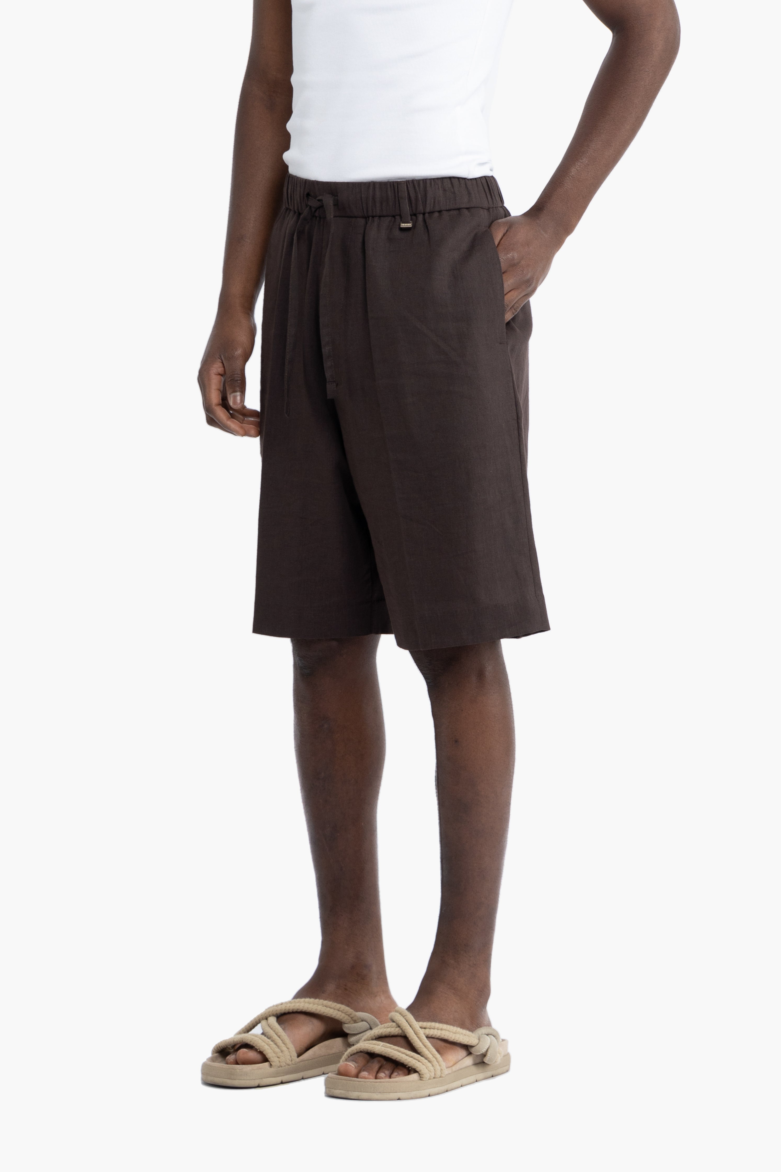 Bermuda con coulisse in lino - Moro