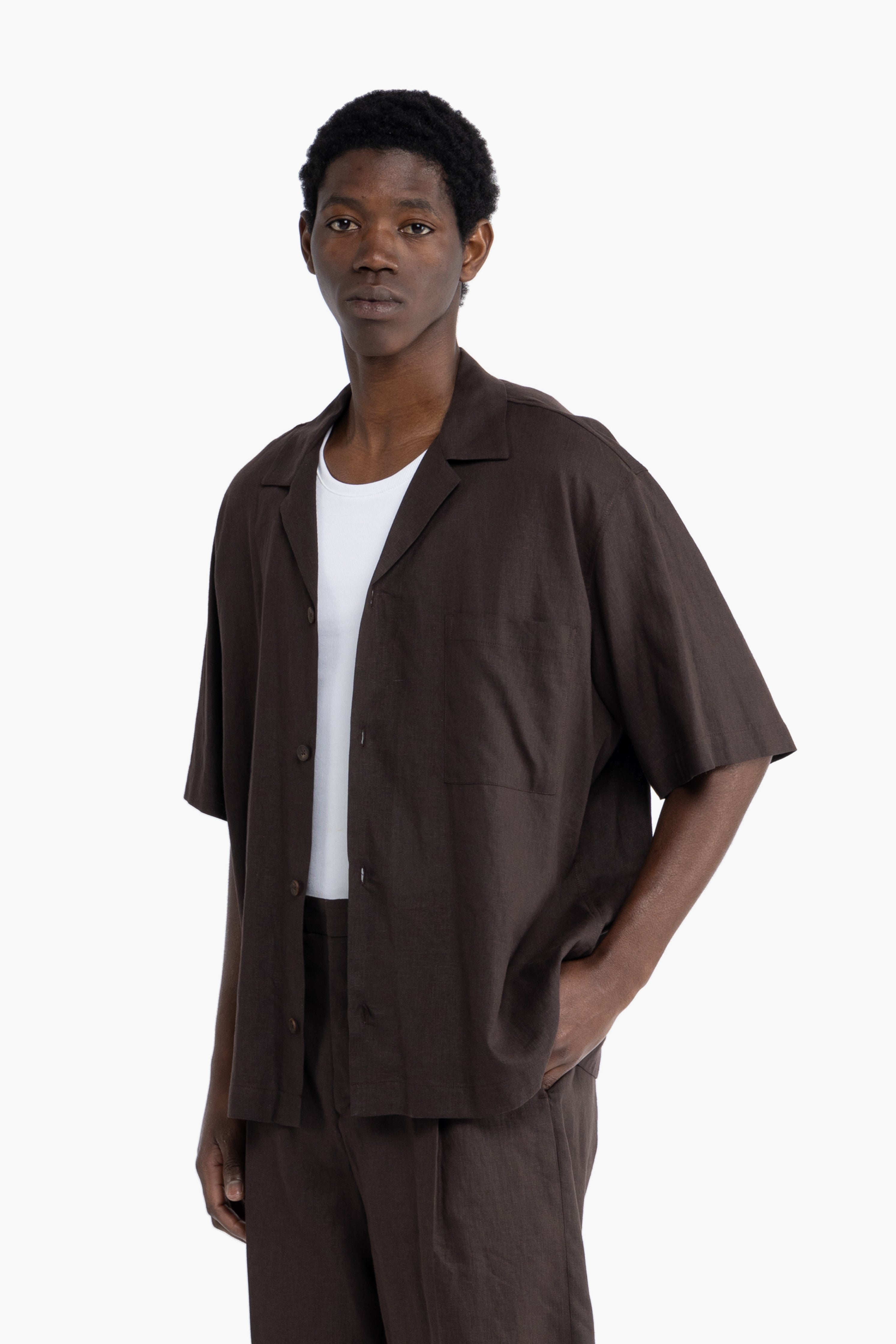 Camicia maniche corte in lino - Moro